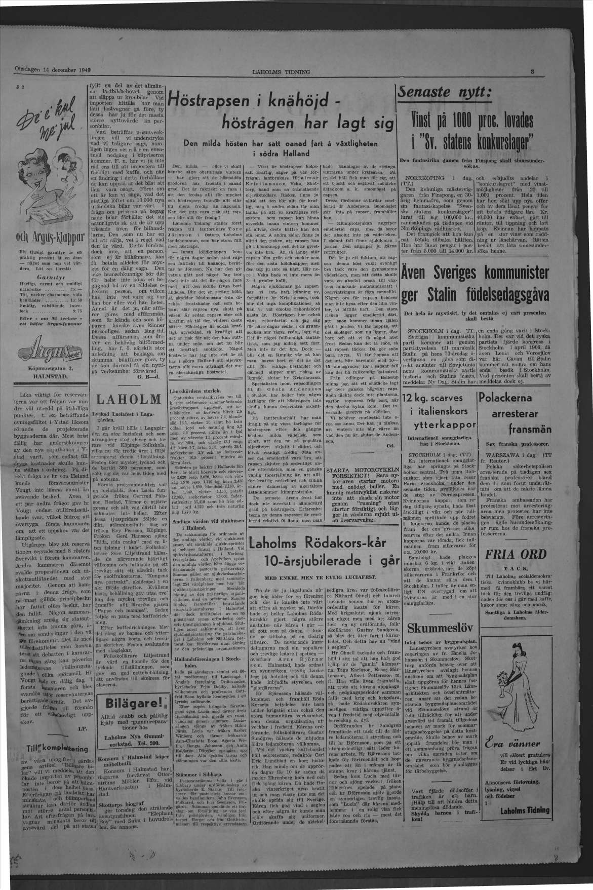 Laholms Tidning Onsdag 14 december 1949, sida 3