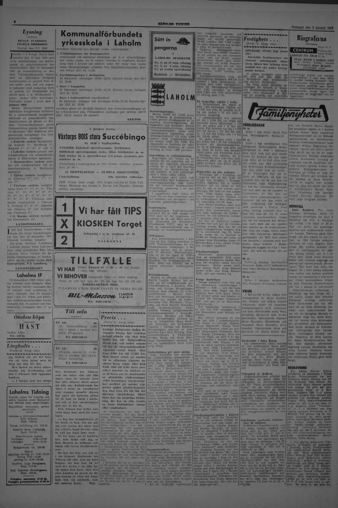 Laholms Tidning Tisdag 9 januari 1968, sida 2