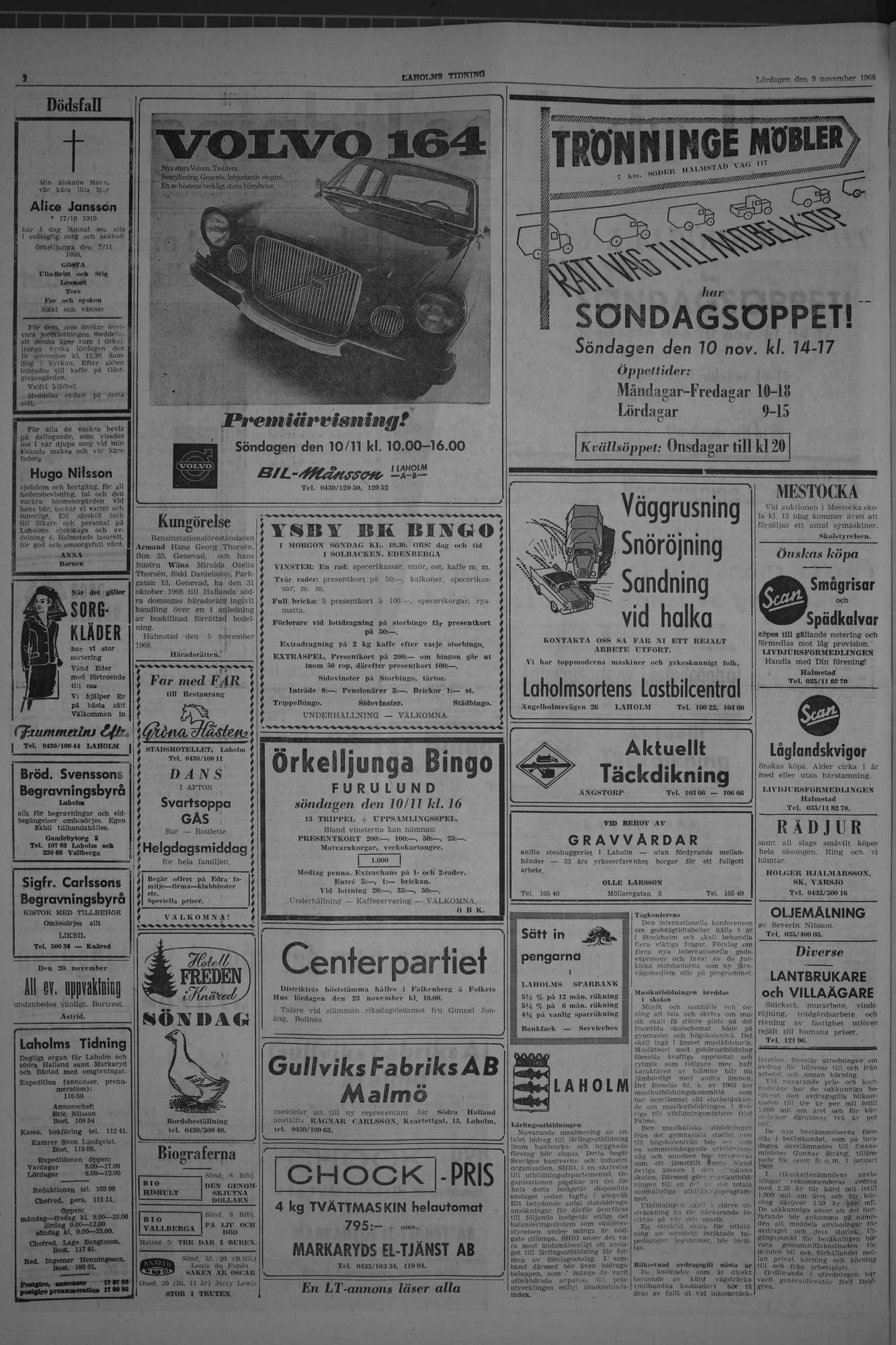 Laholms Tidning Lördag 9 november 1968, sida 2