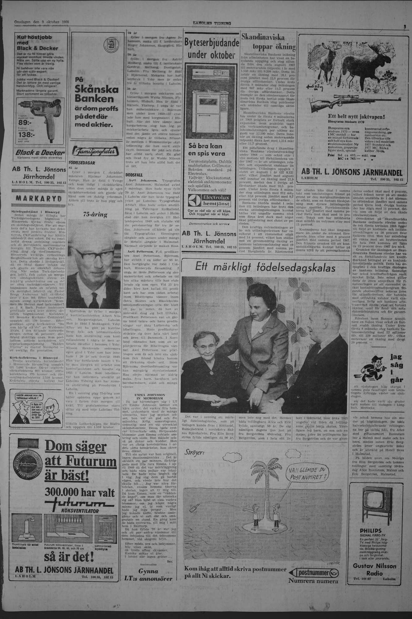 Laholms Tidning Onsdag 9 oktober 1968, sida 3