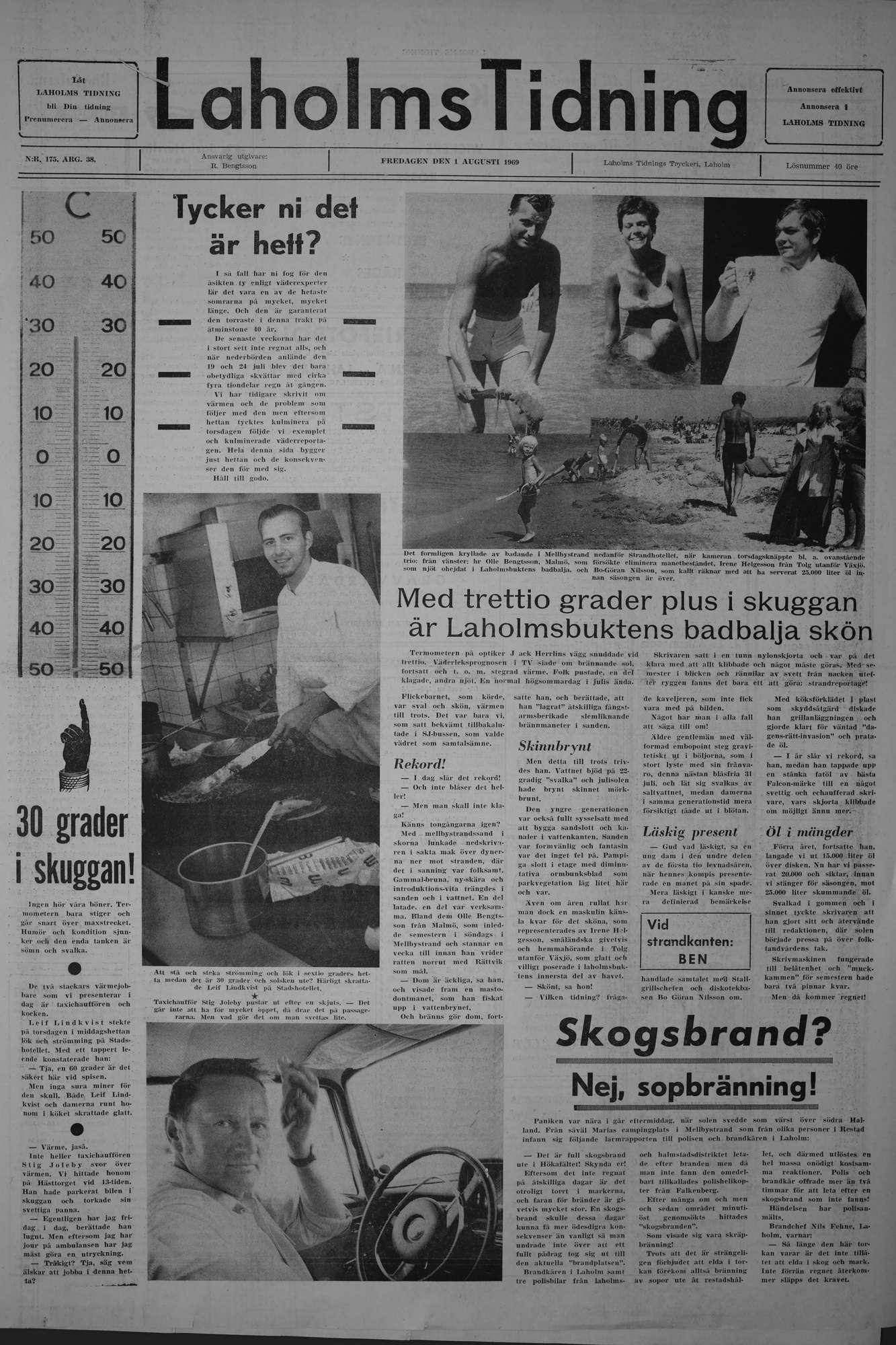 Laholms Tidning Fredag 1 augusti 1969, sida 1