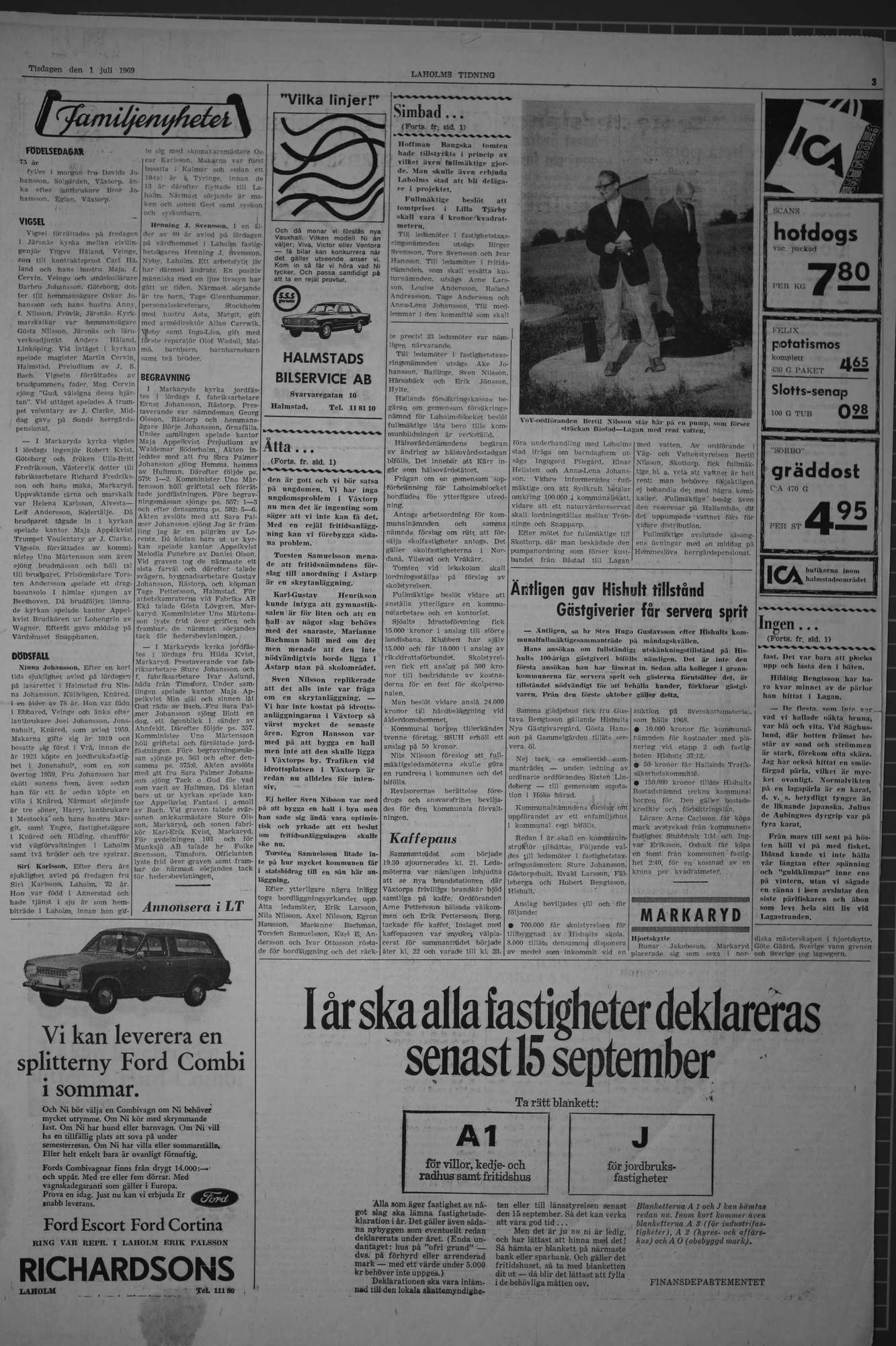 Laholms Tidning Tisdag 1 juli 1969, sida 3