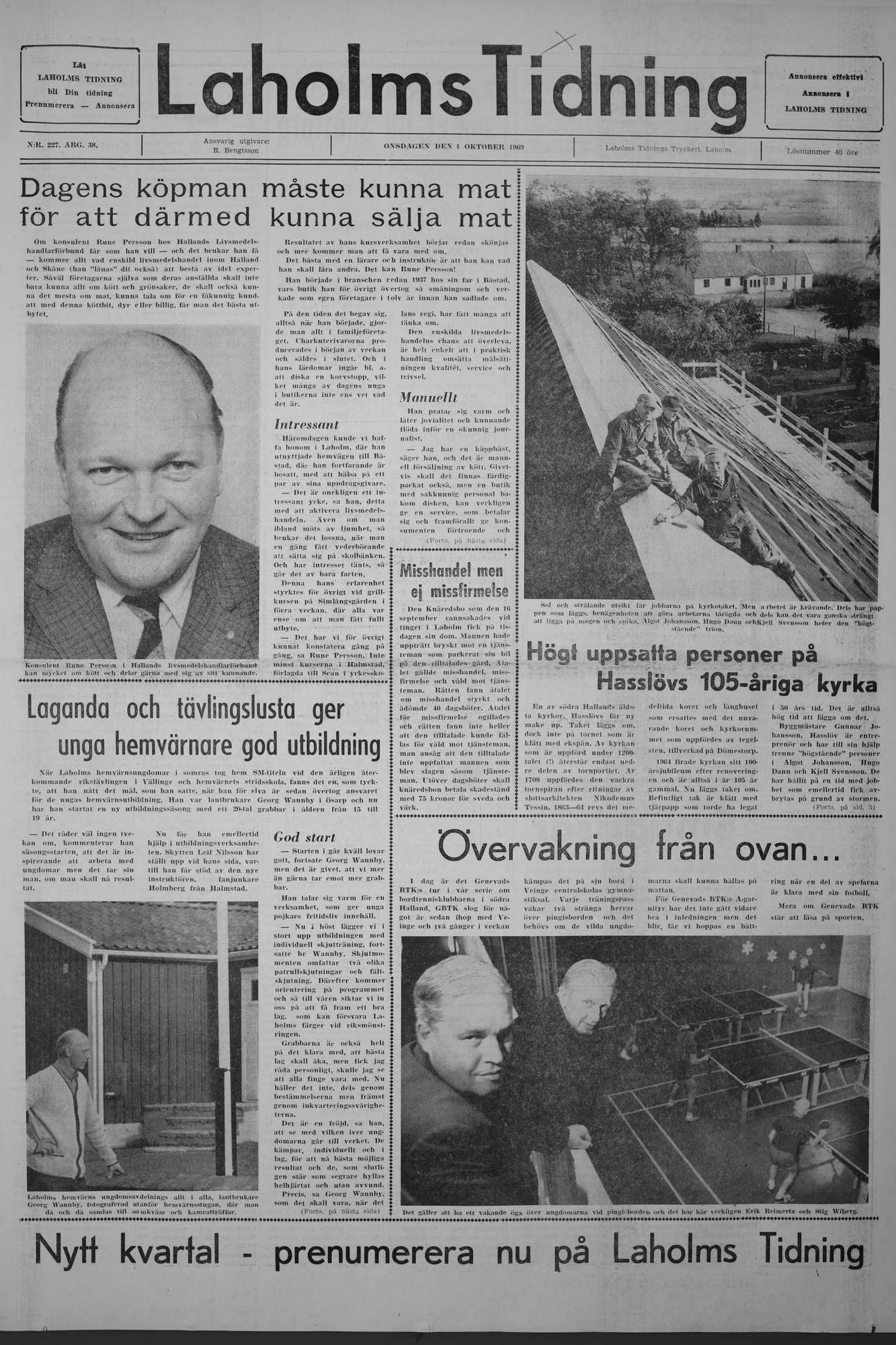 Laholms Tidning Onsdag 1 oktober 1969, sida 1