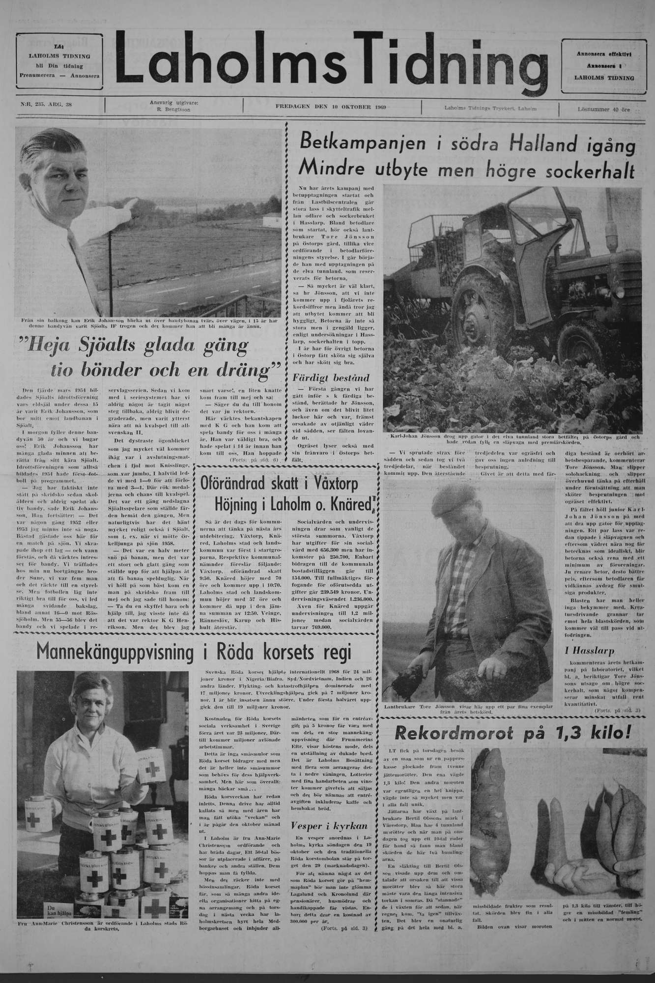 Laholms Tidning Fredag 10 oktober 1969, sida 1
