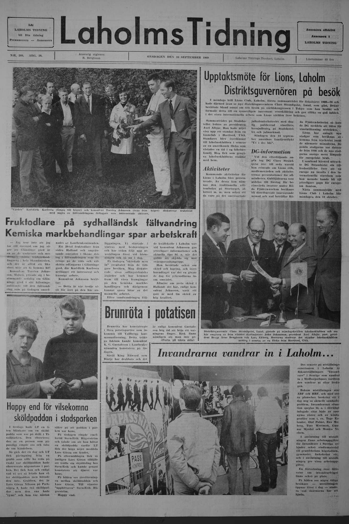 Laholms Tidning Onsdag 10 september 1969, sida 1