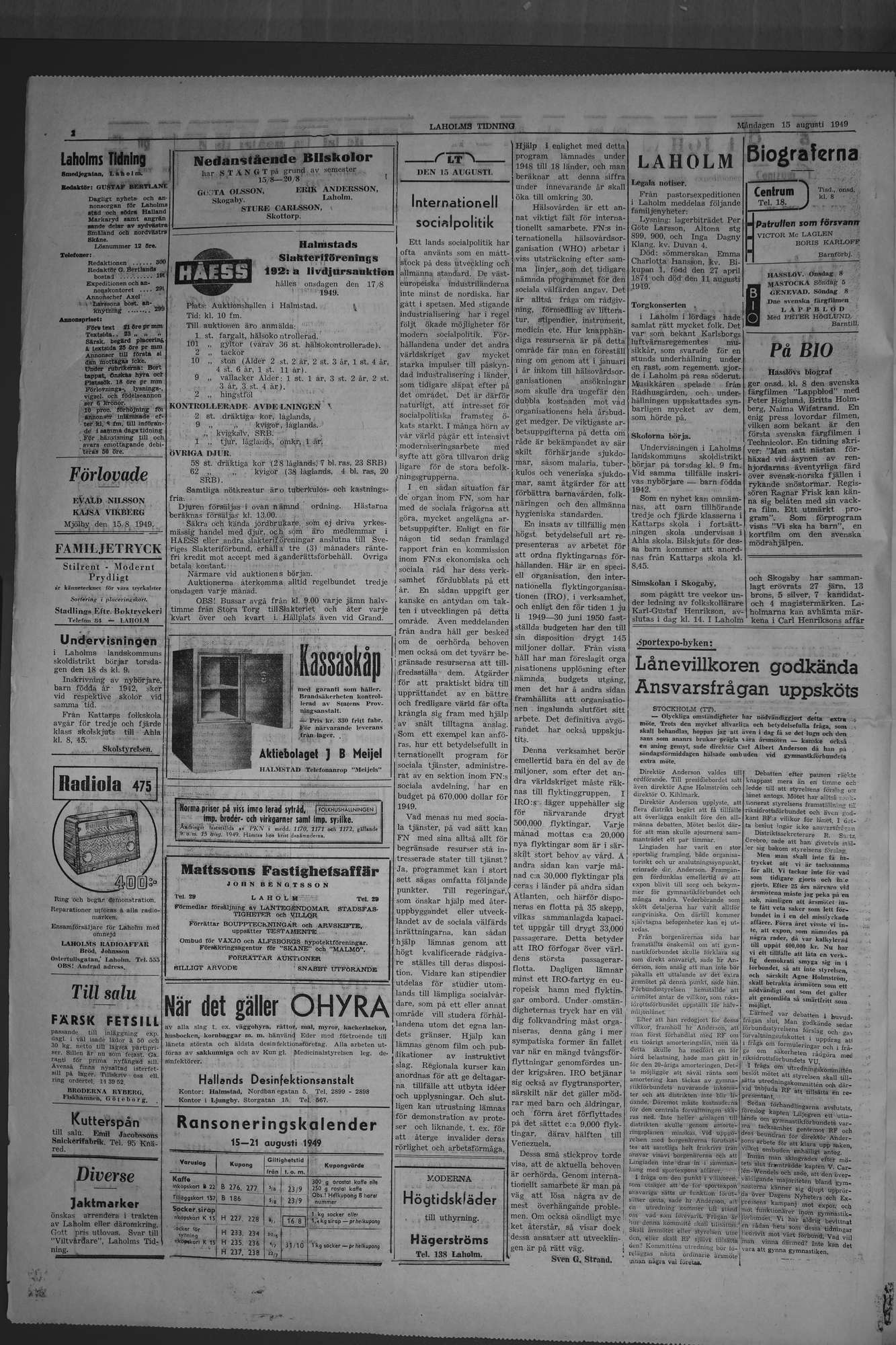 Laholms Tidning Måndag 15 augusti 1949, sida 2