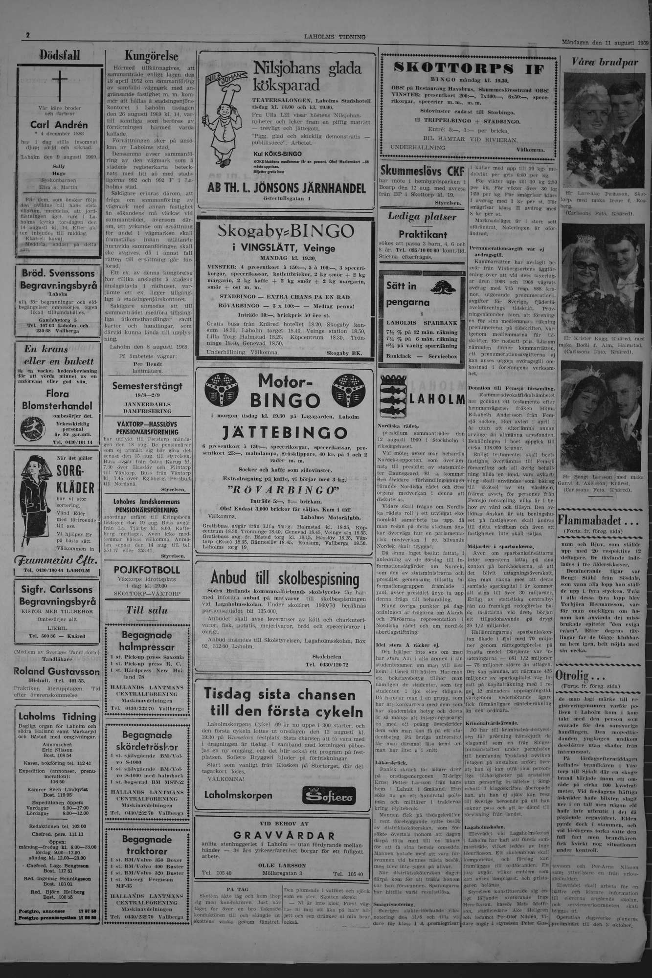 Laholms Tidning Måndag 11 augusti 1969, sida 2