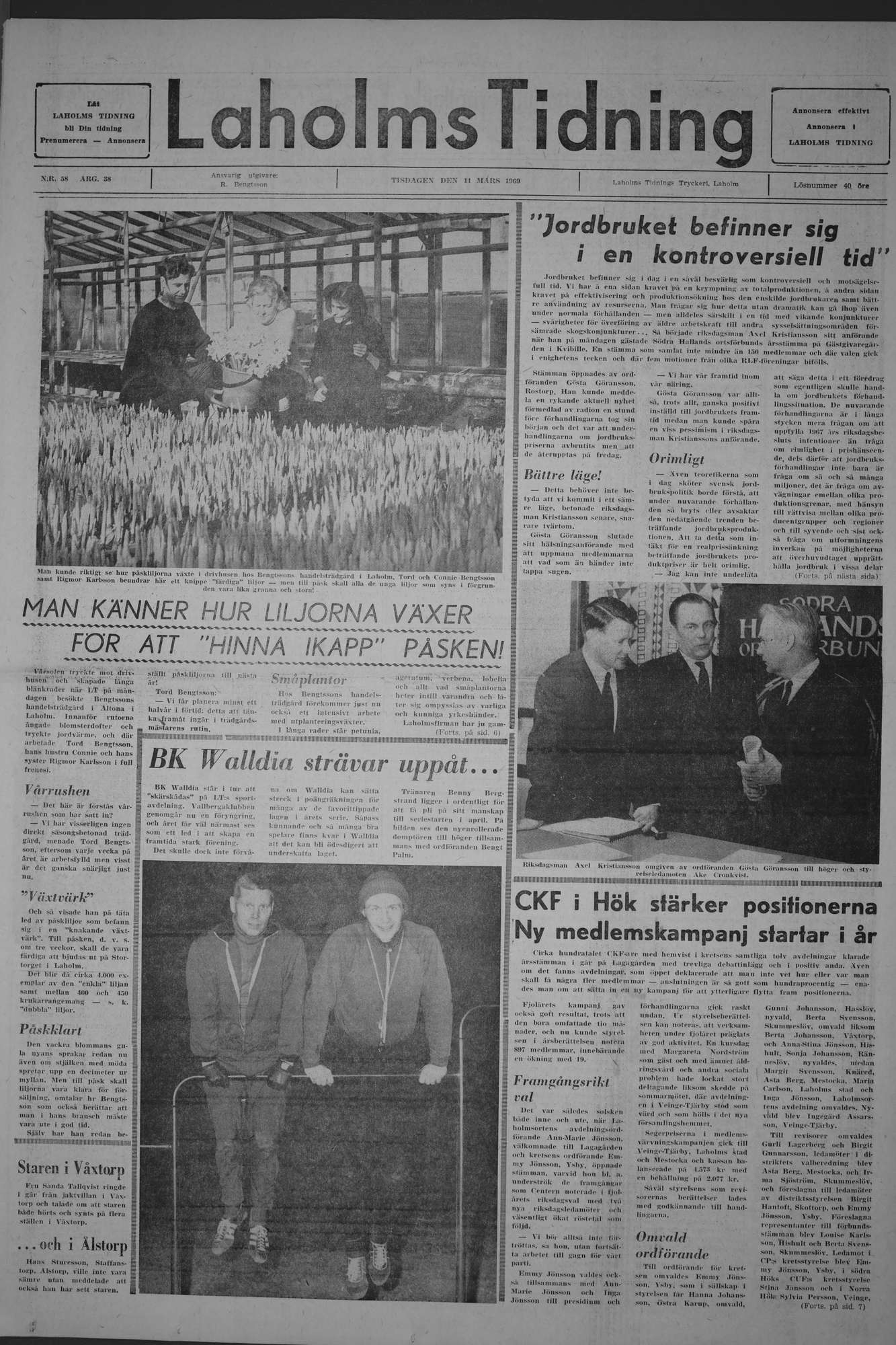 Laholms Tidning Tisdag 11 mars 1969, sida 1