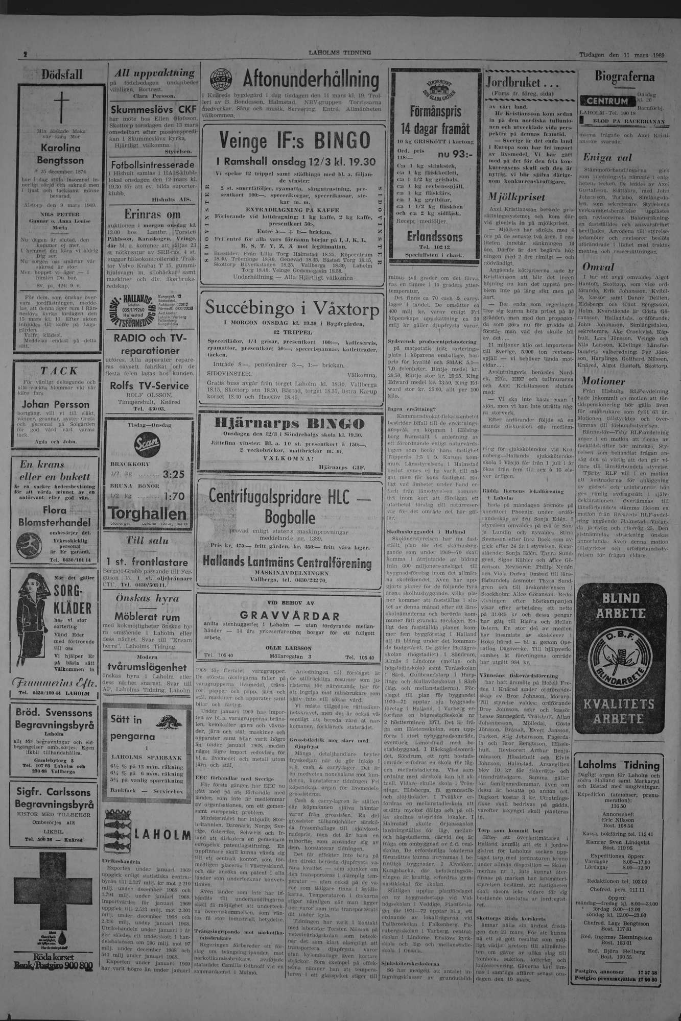 Laholms Tidning Tisdag 11 mars 1969, sida 2