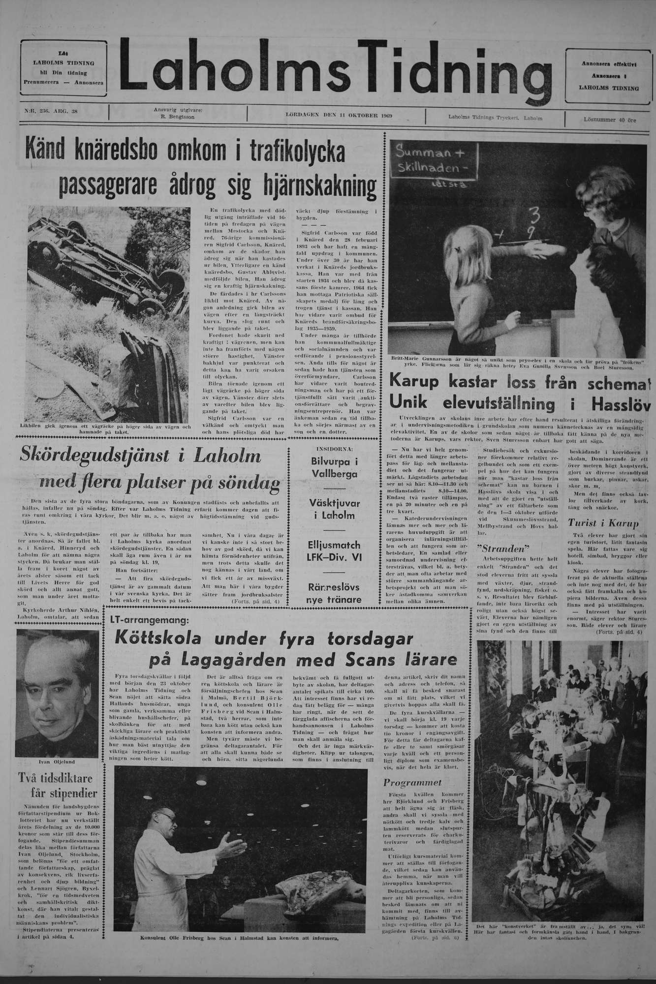 Laholms Tidning Lördag 11 oktober 1969, sida 1