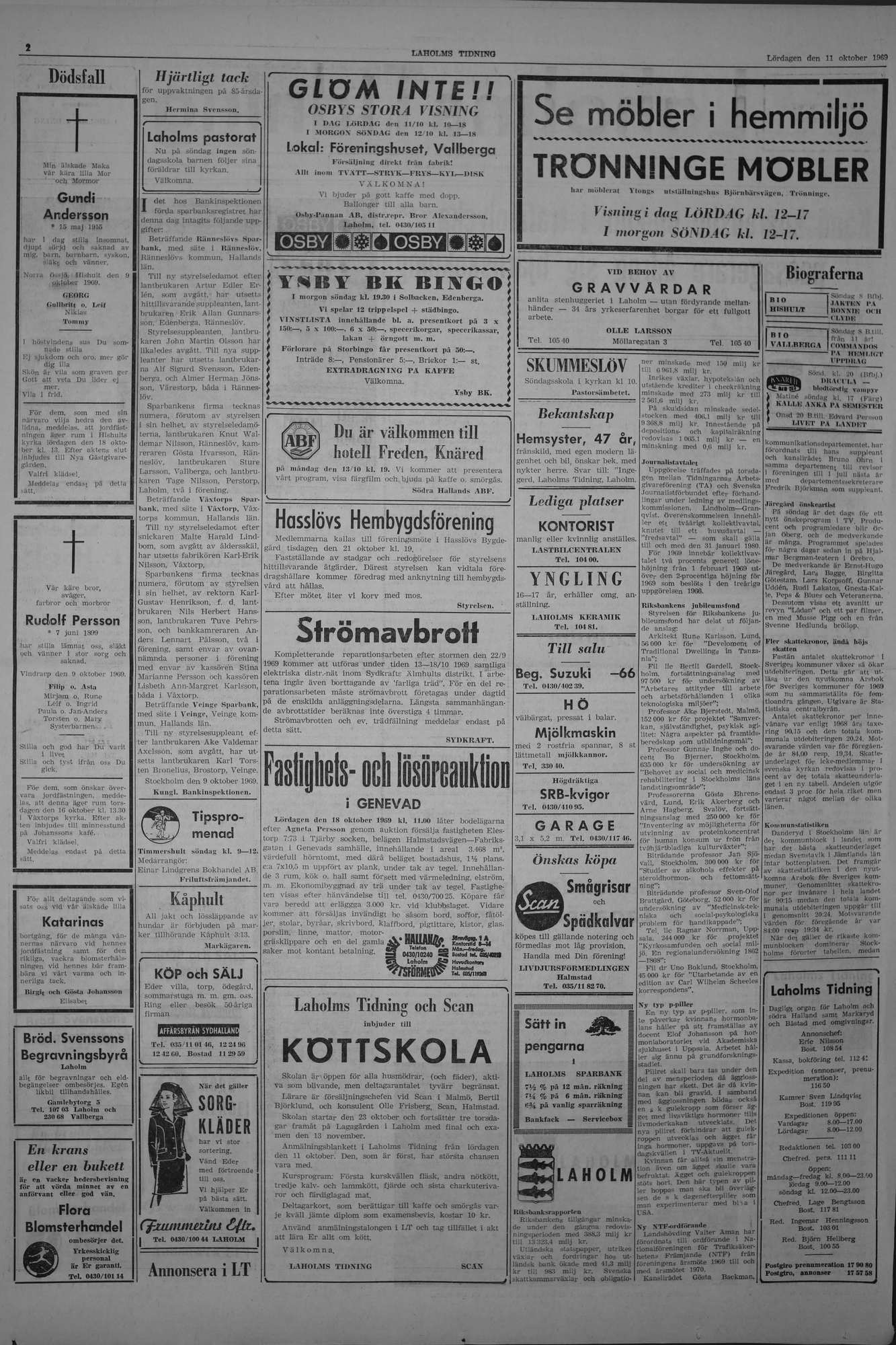 Laholms Tidning Lördag 11 oktober 1969, sida 2