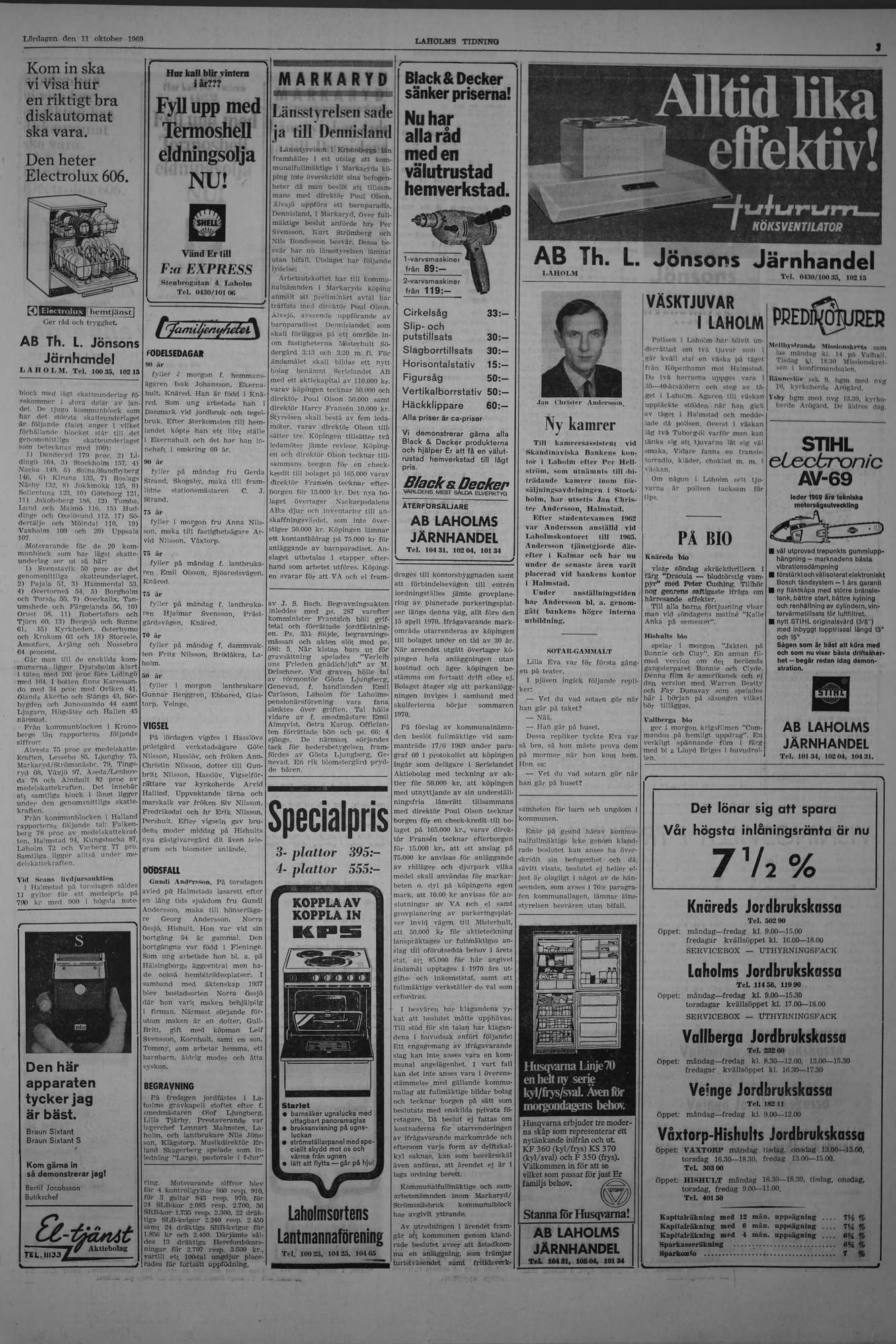 Laholms Tidning Lördag 11 oktober 1969, sida 3