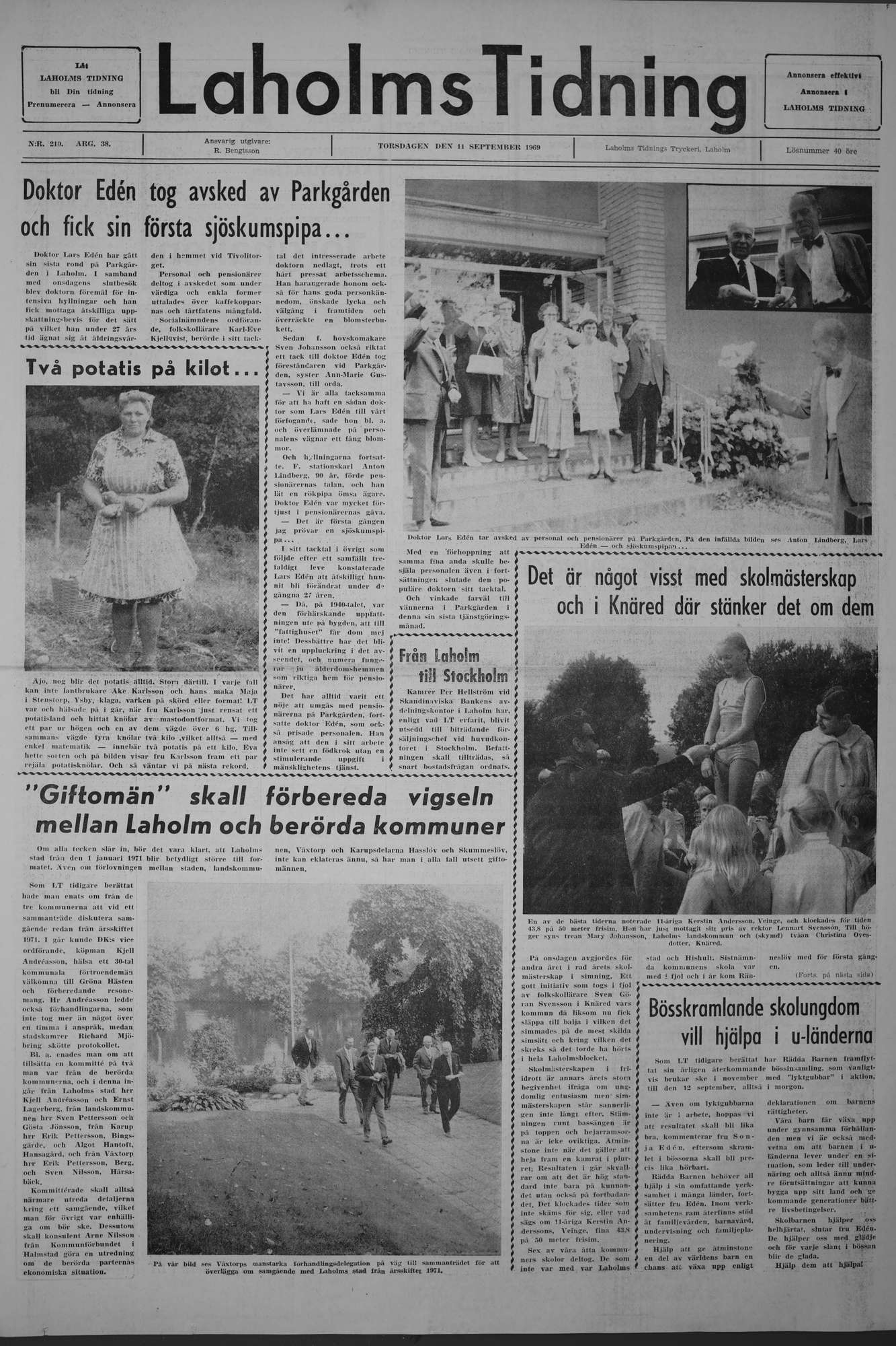 Laholms Tidning Torsdag 11 september 1969, sida 1