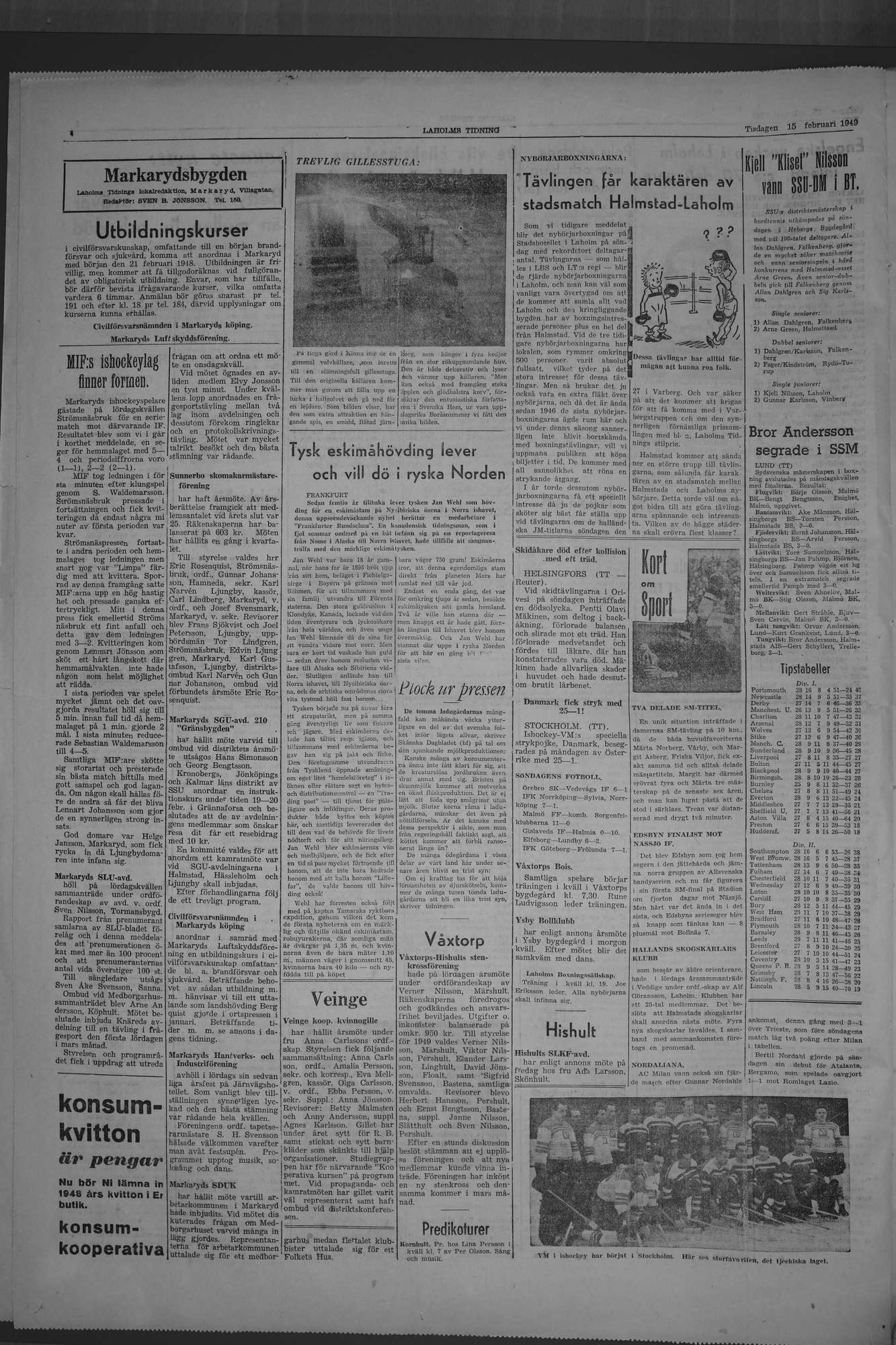 Laholms Tidning Tisdag 15 februari 1949, sida 4