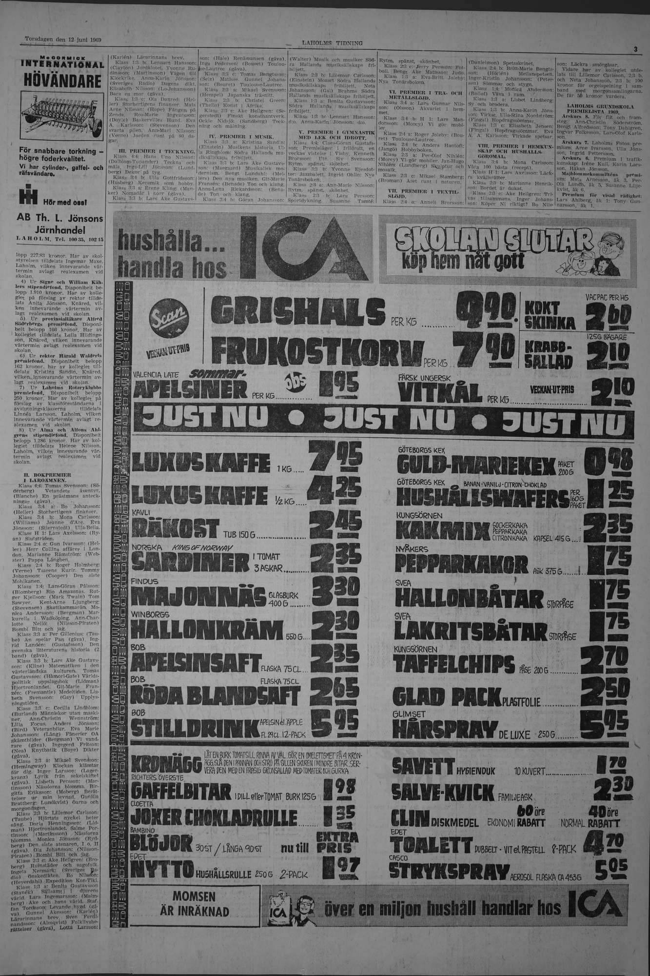 Laholms Tidning Torsdag 12 juni 1969, sida 3