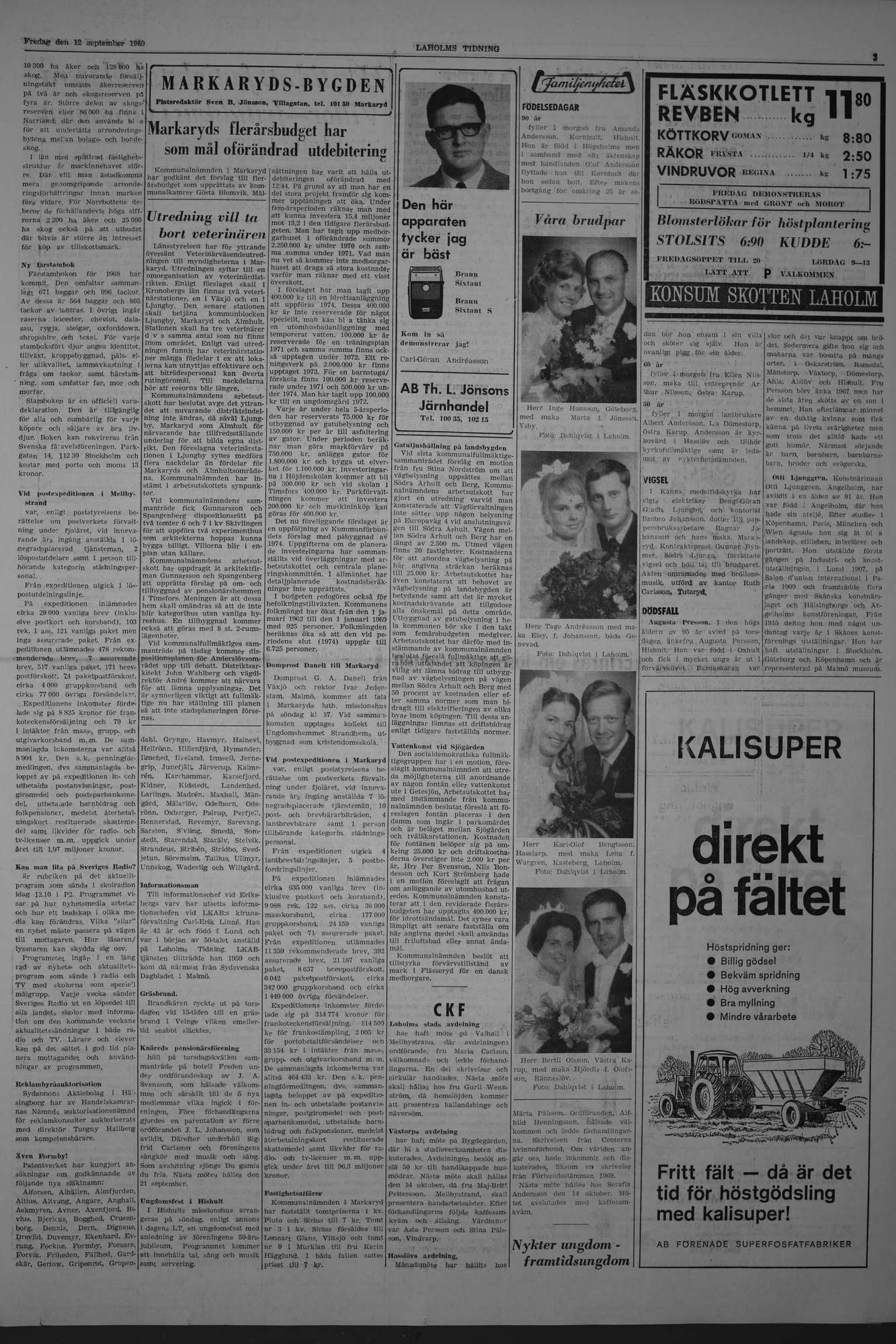 Laholms Tidning Fredag 12 september 1969, sida 3