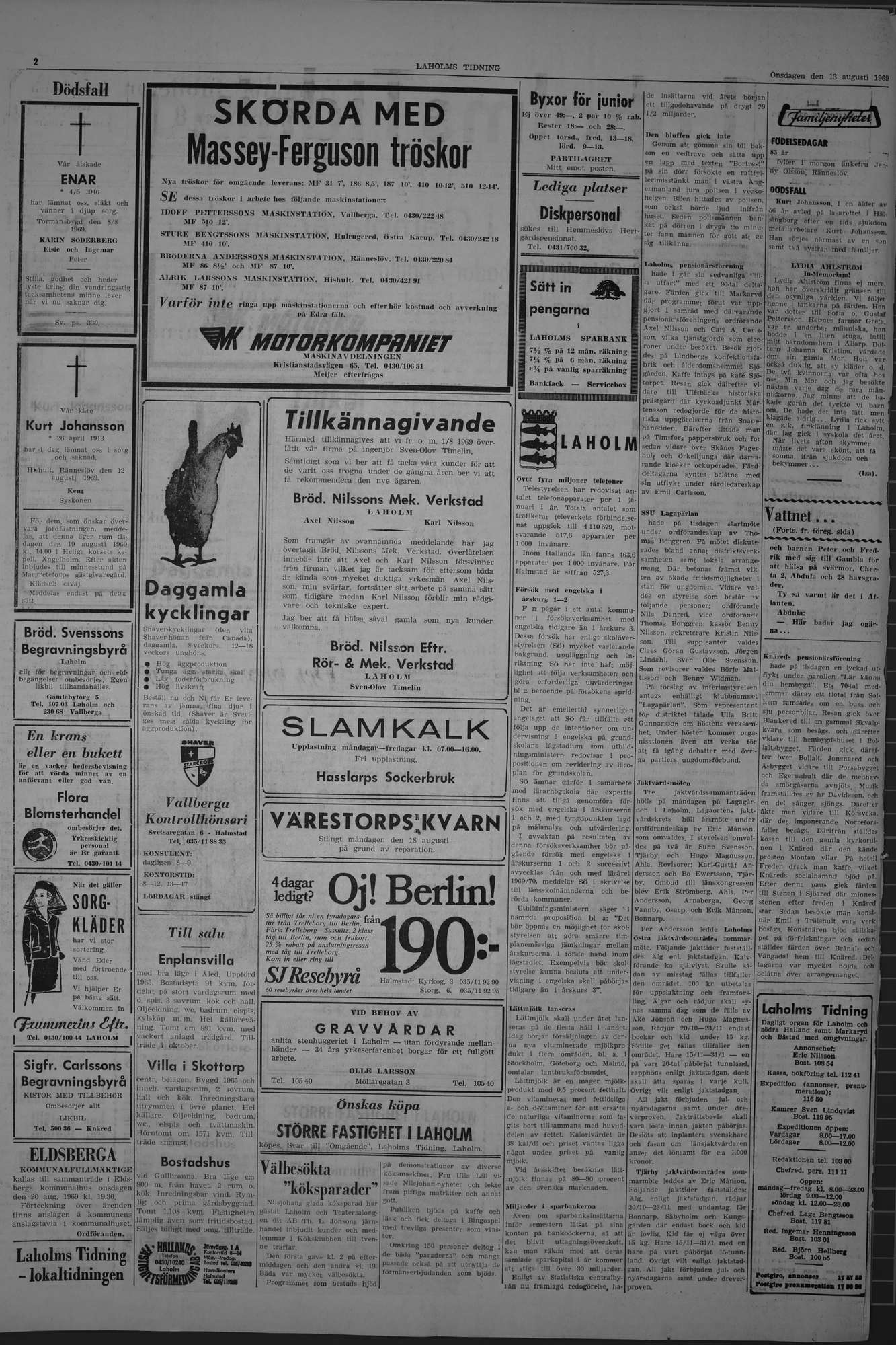 Laholms Tidning Onsdag 13 augusti 1969, sida 2