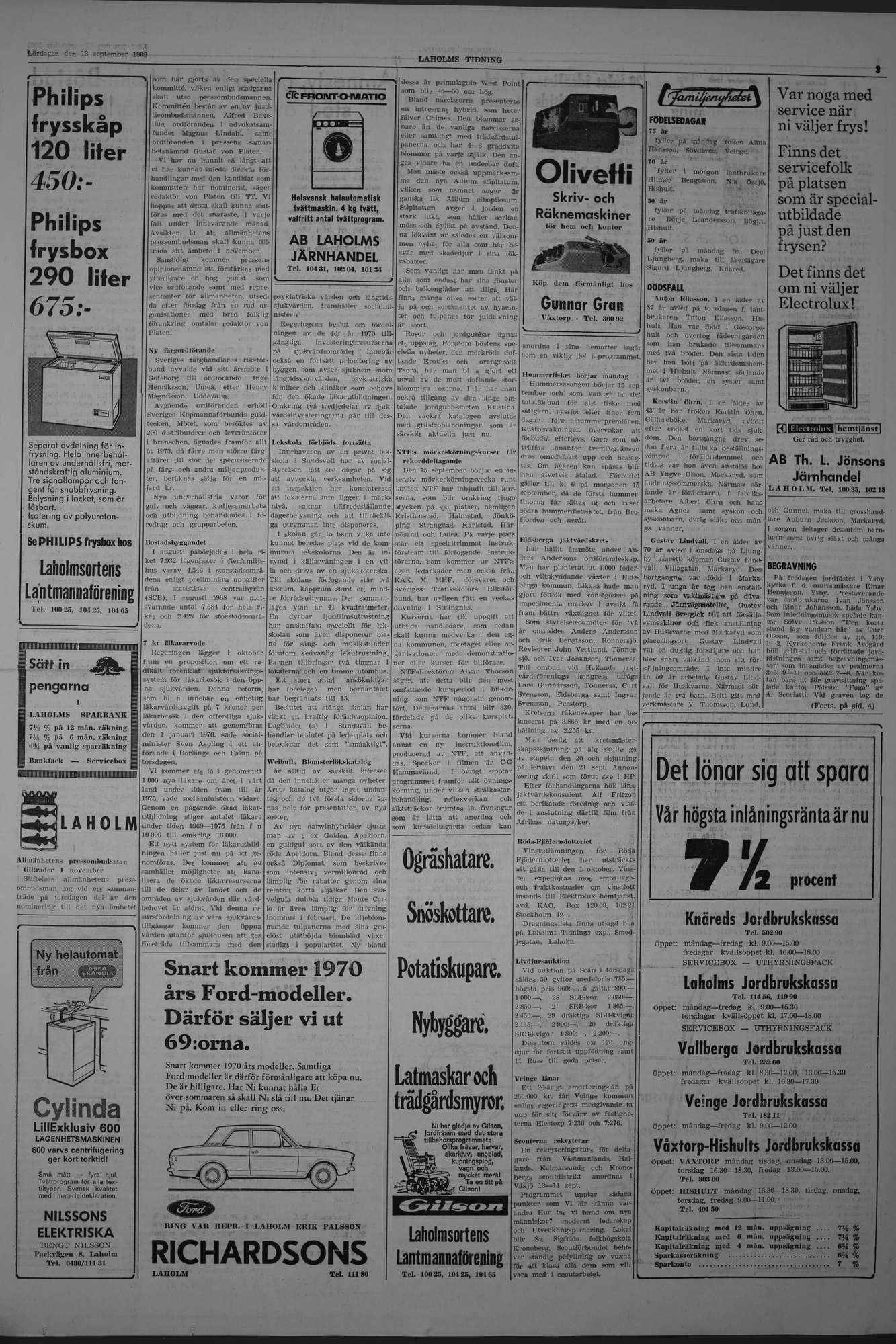 Laholms Tidning Lördag 13 september 1969, sida 3