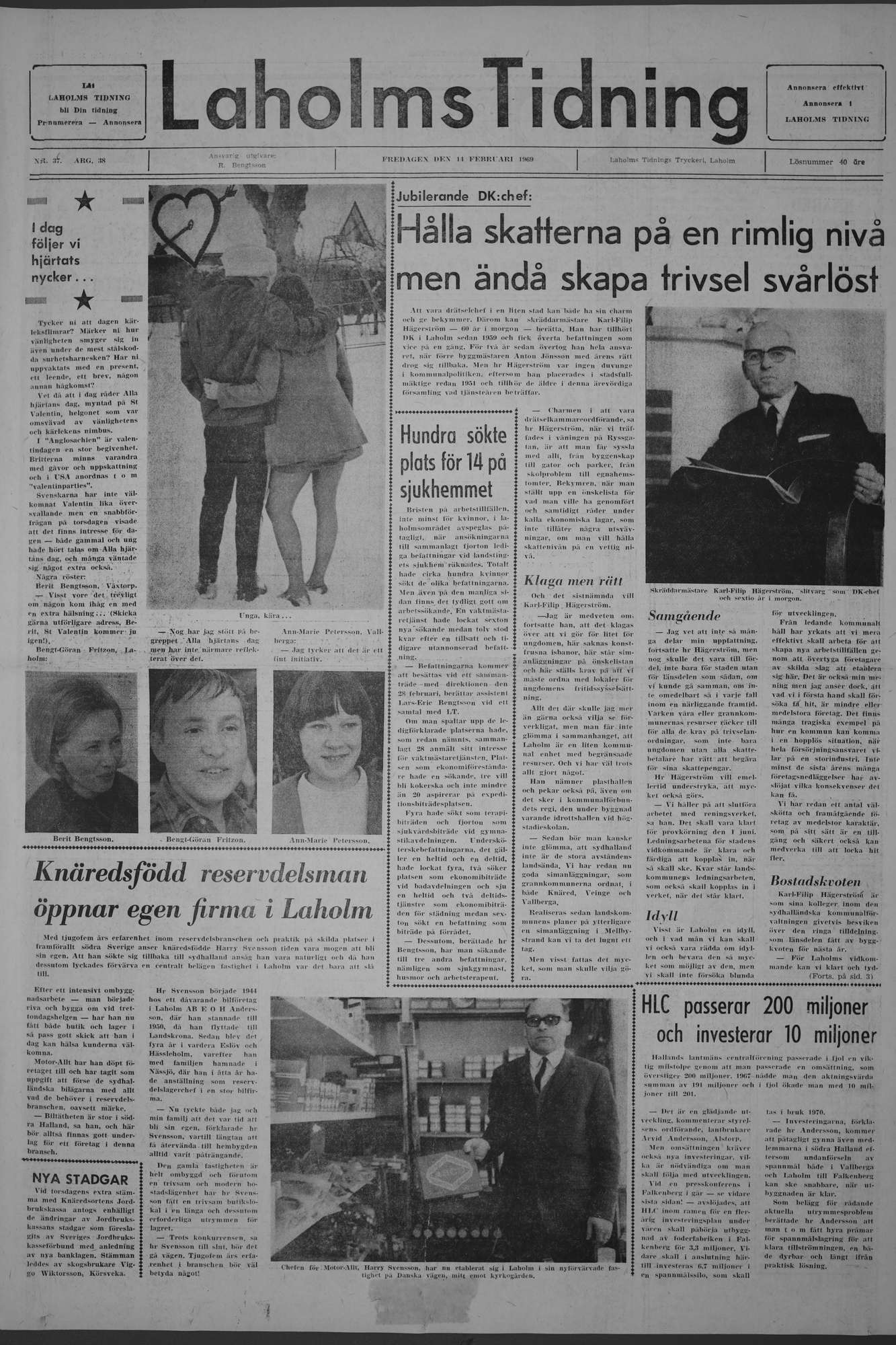 Laholms Tidning Fredag 14 februari 1969, sida 1
