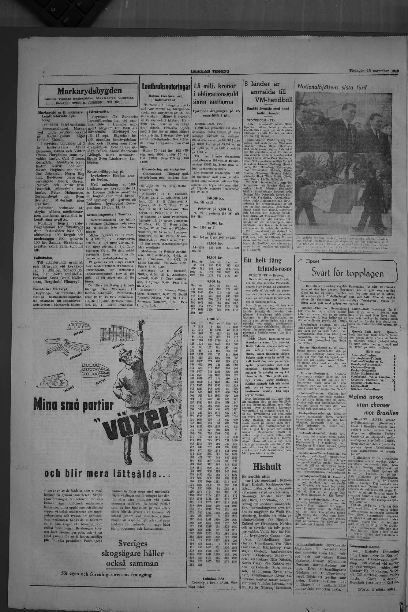 Laholms Tidning Tisdag 15 november 1949, sida 4