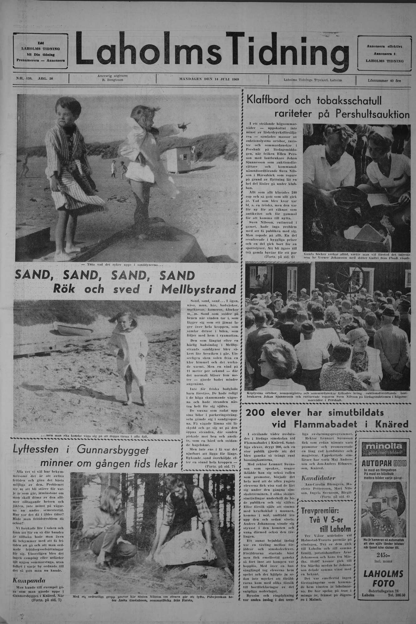 Laholms Tidning Måndag 14 juli 1969, sida 1