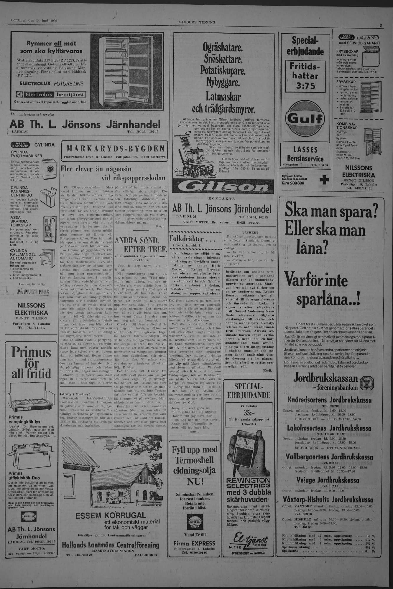Laholms Tidning Lördag 14 juni 1969, sida 3