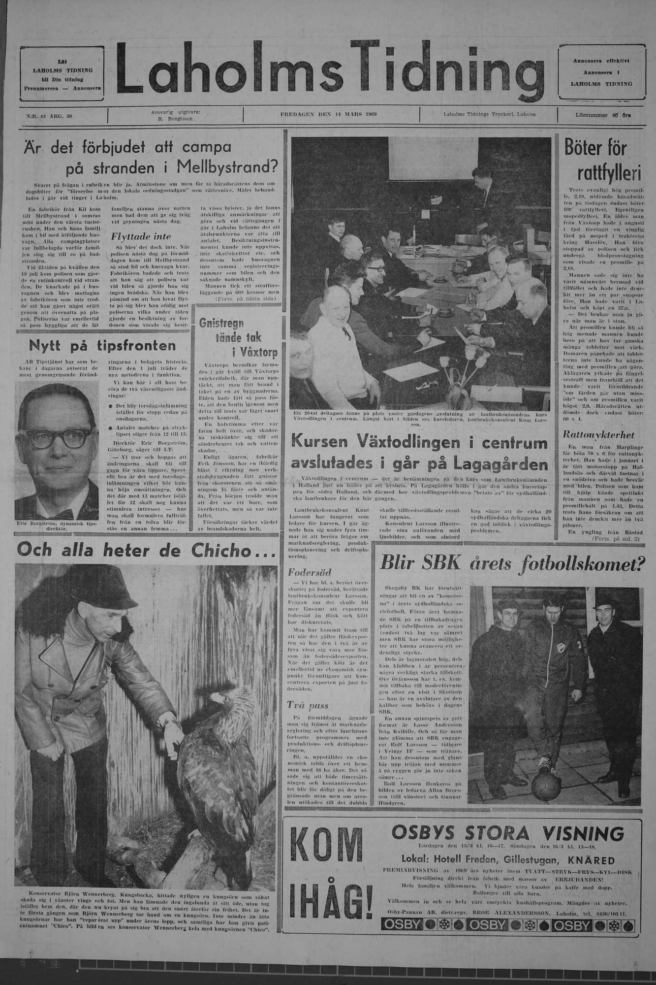 Laholms Tidning Fredag 14 mars 1969, sida 1