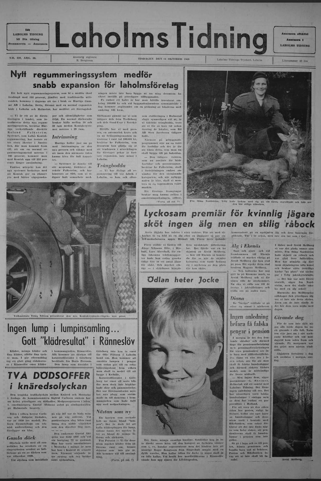 Laholms Tidning Tisdag 14 oktober 1969, sida 1