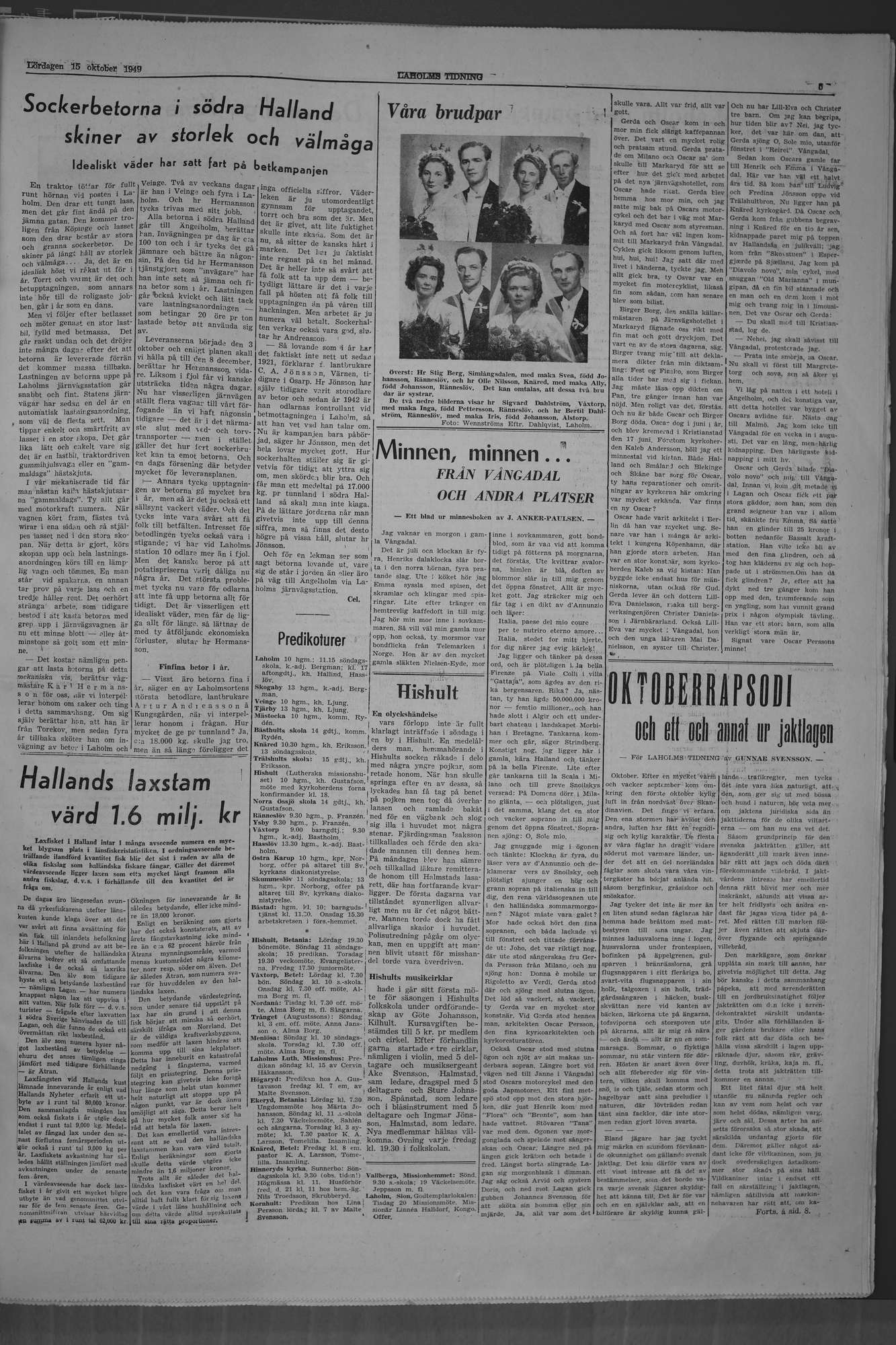 Laholms Tidning Lördag 15 oktober 1949, sida 5