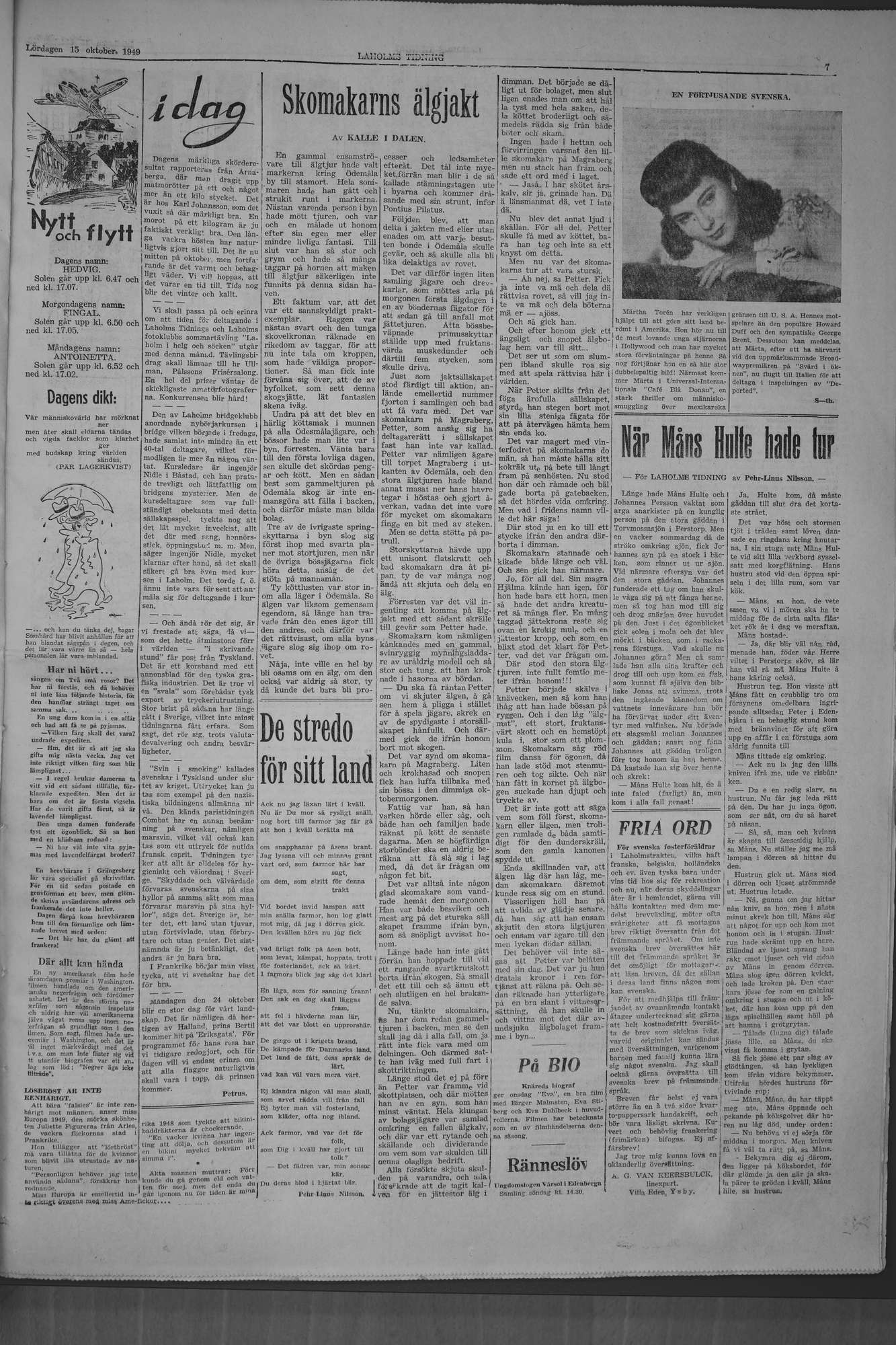 Laholms Tidning Lördag 15 oktober 1949, sida 7
