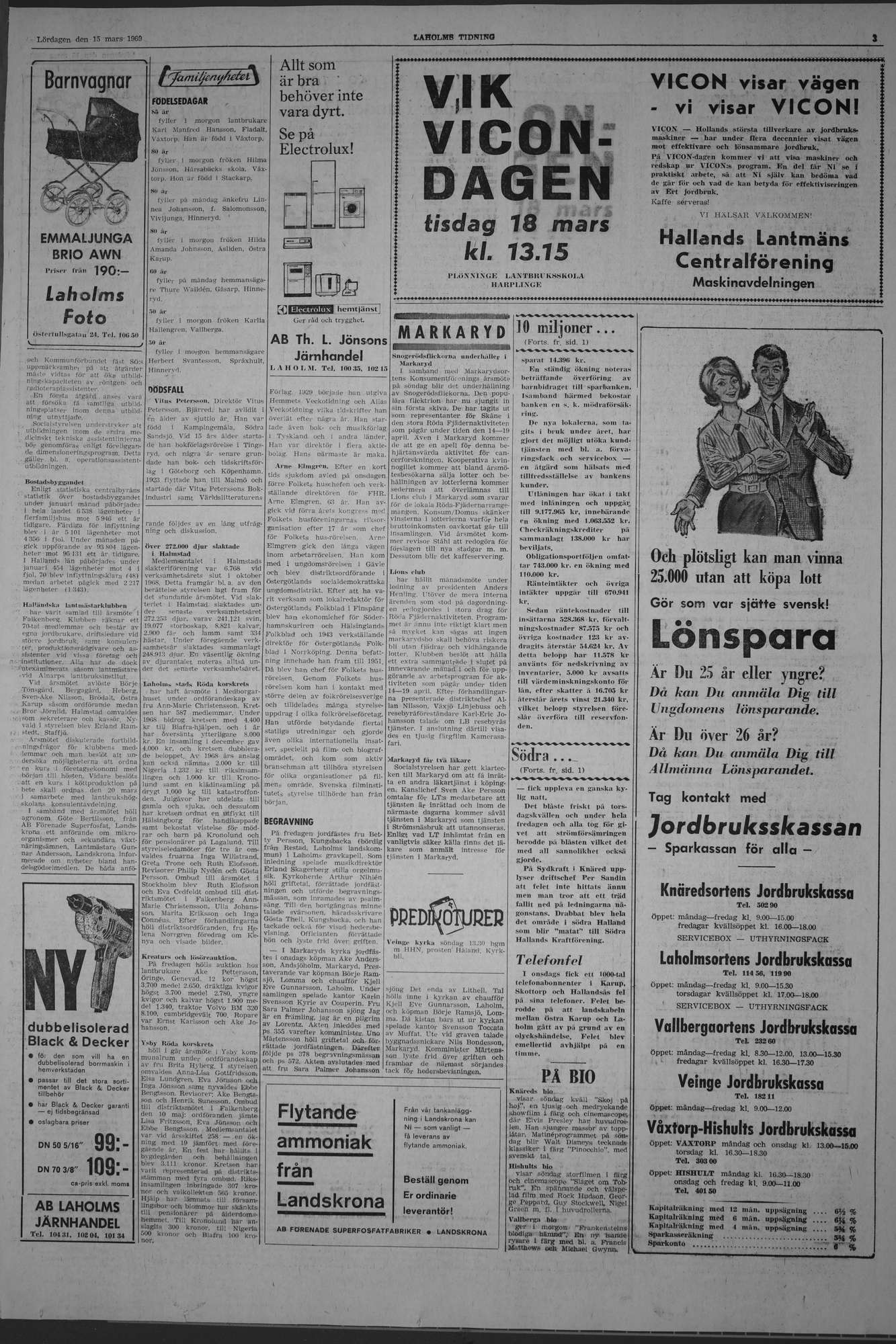 Laholms Tidning Lördag 15 mars 1969, sida 3