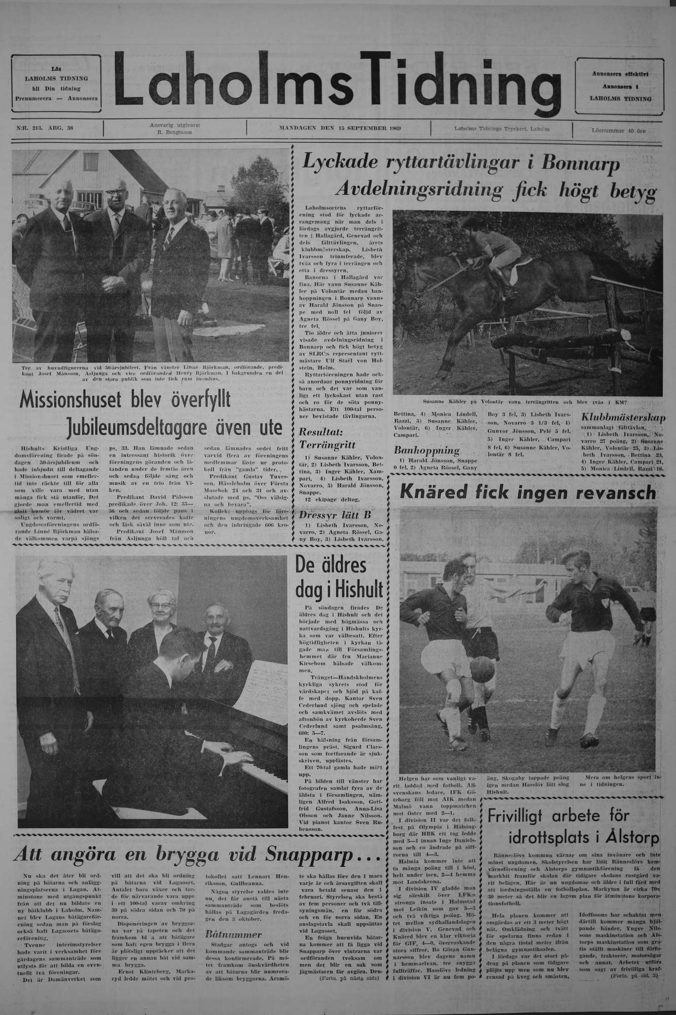 Laholms Tidning Måndag 15 september 1969, sida 1