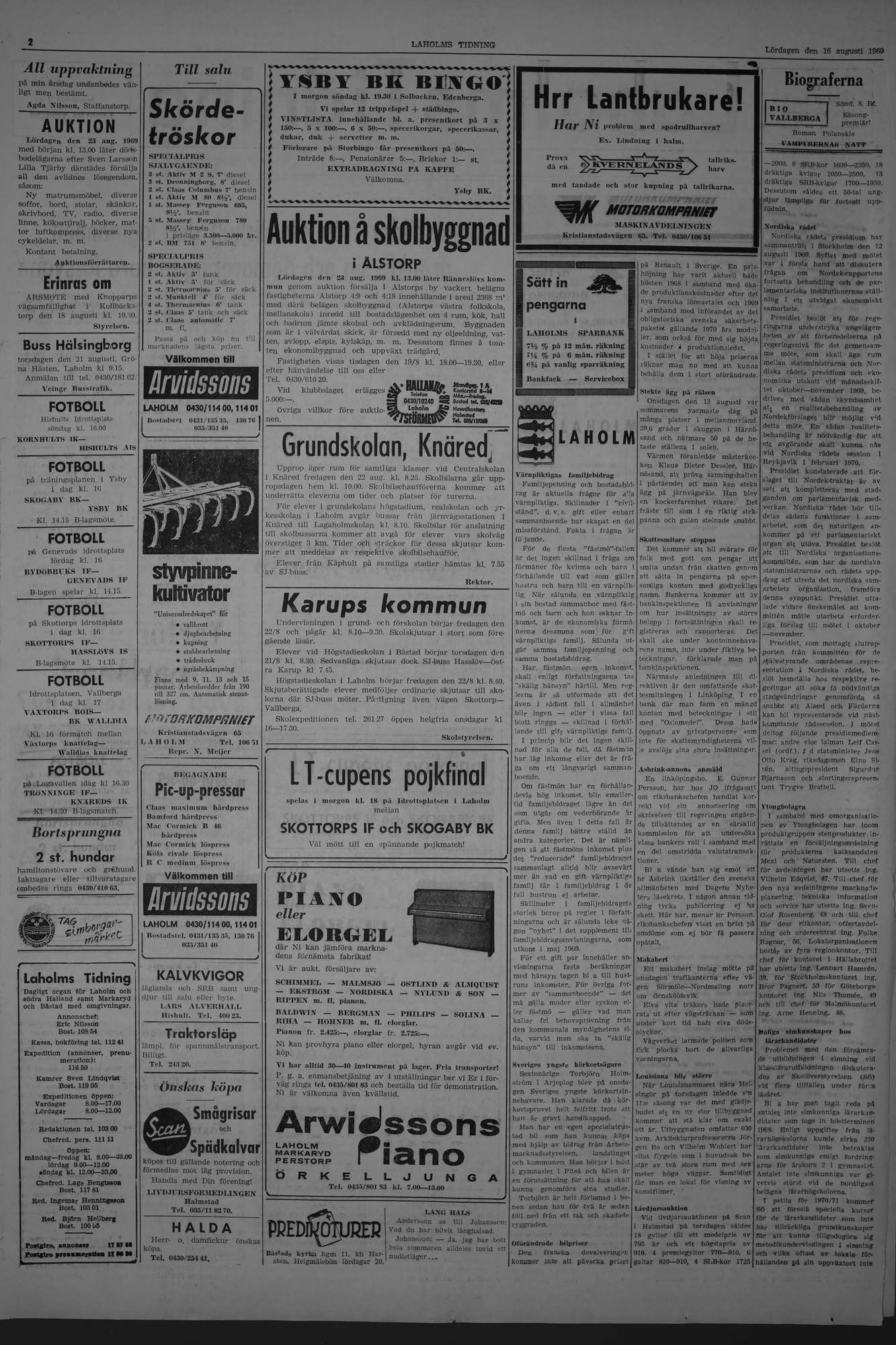Laholms Tidning Lördag 16 augusti 1969, sida 2