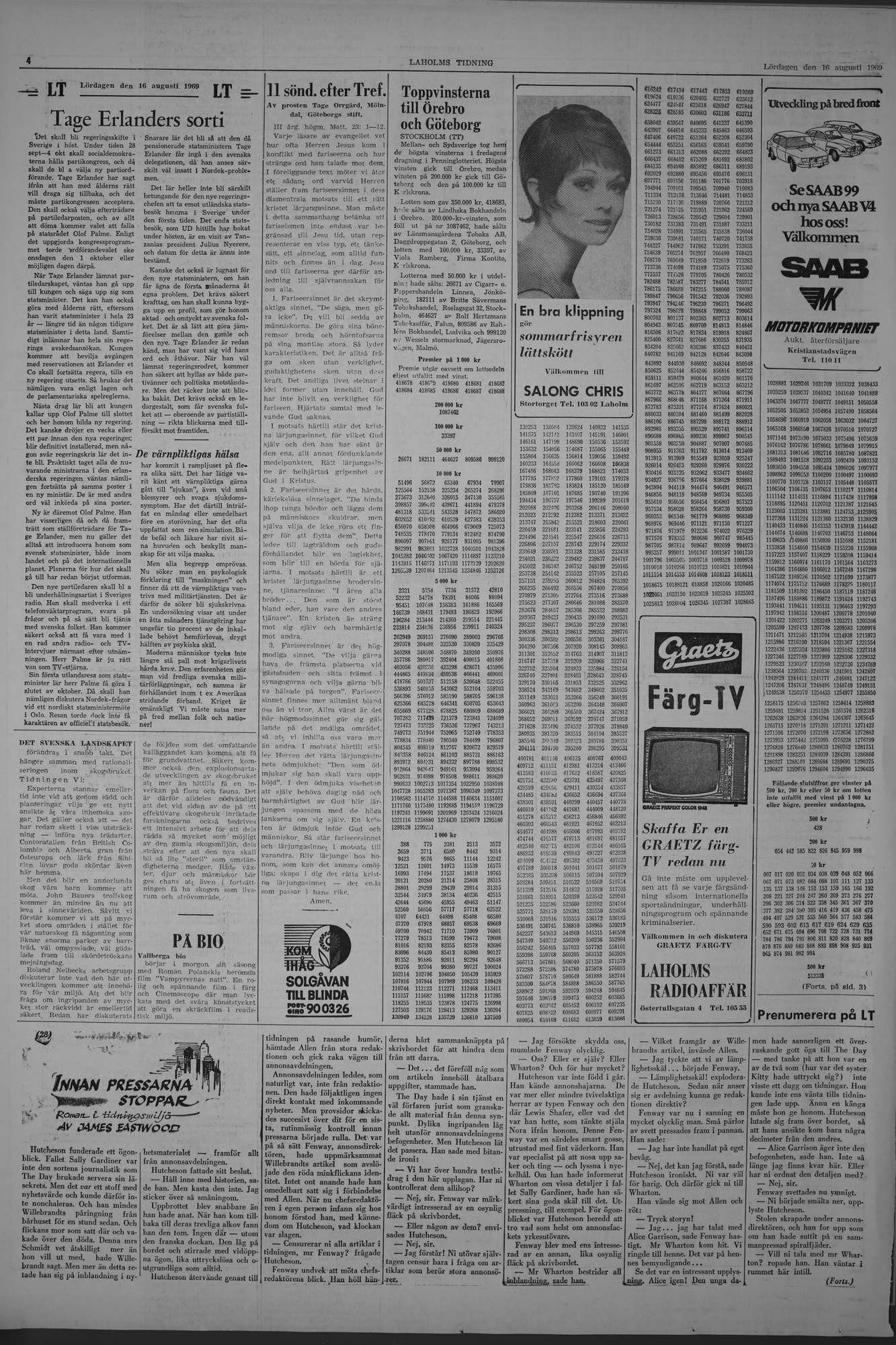 Laholms Tidning Lördag 16 augusti 1969, sida 4