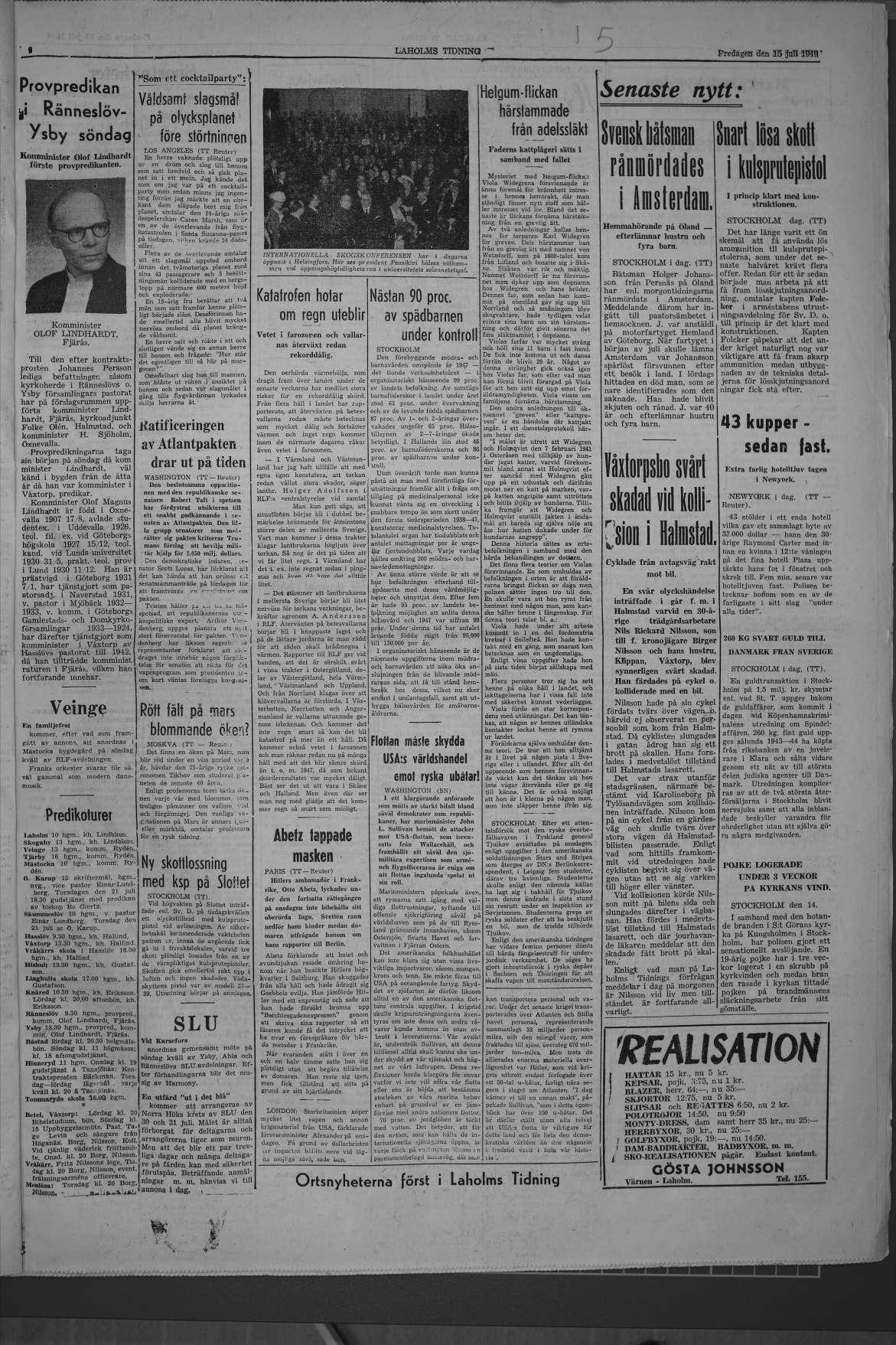 Laholms Tidning Fredag 15 juli 1949, sida 3