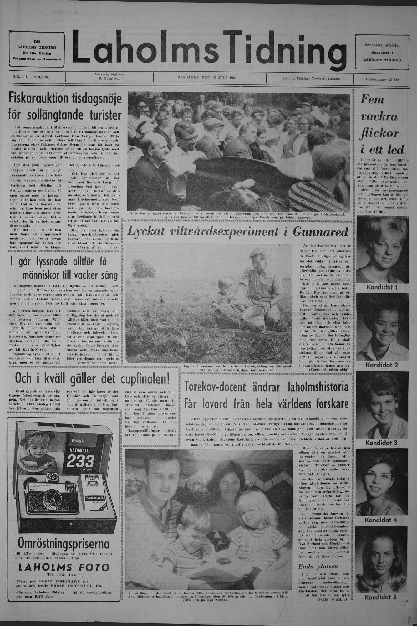 Laholms Tidning Onsdag 16 juli 1969, sida 1