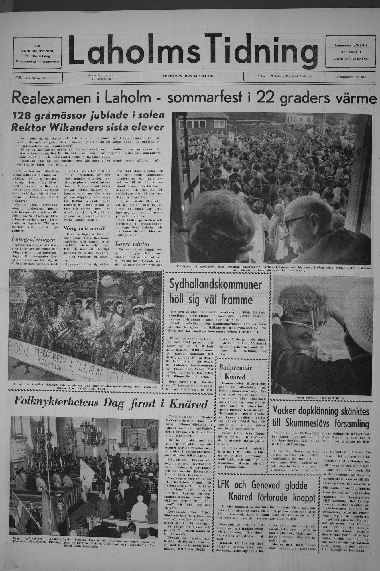 Laholms Tidning Fredag 16 maj 1969, sida 1