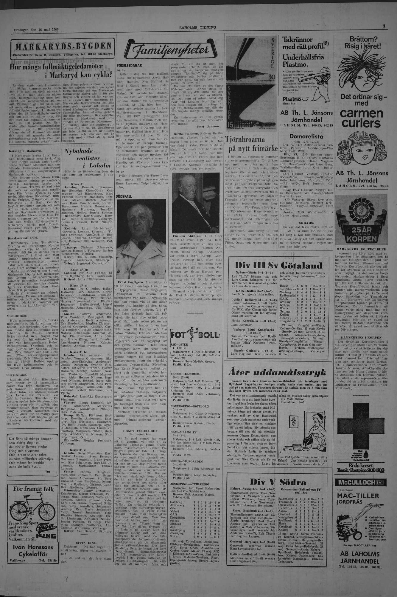 Laholms Tidning Fredag 16 maj 1969, sida 3