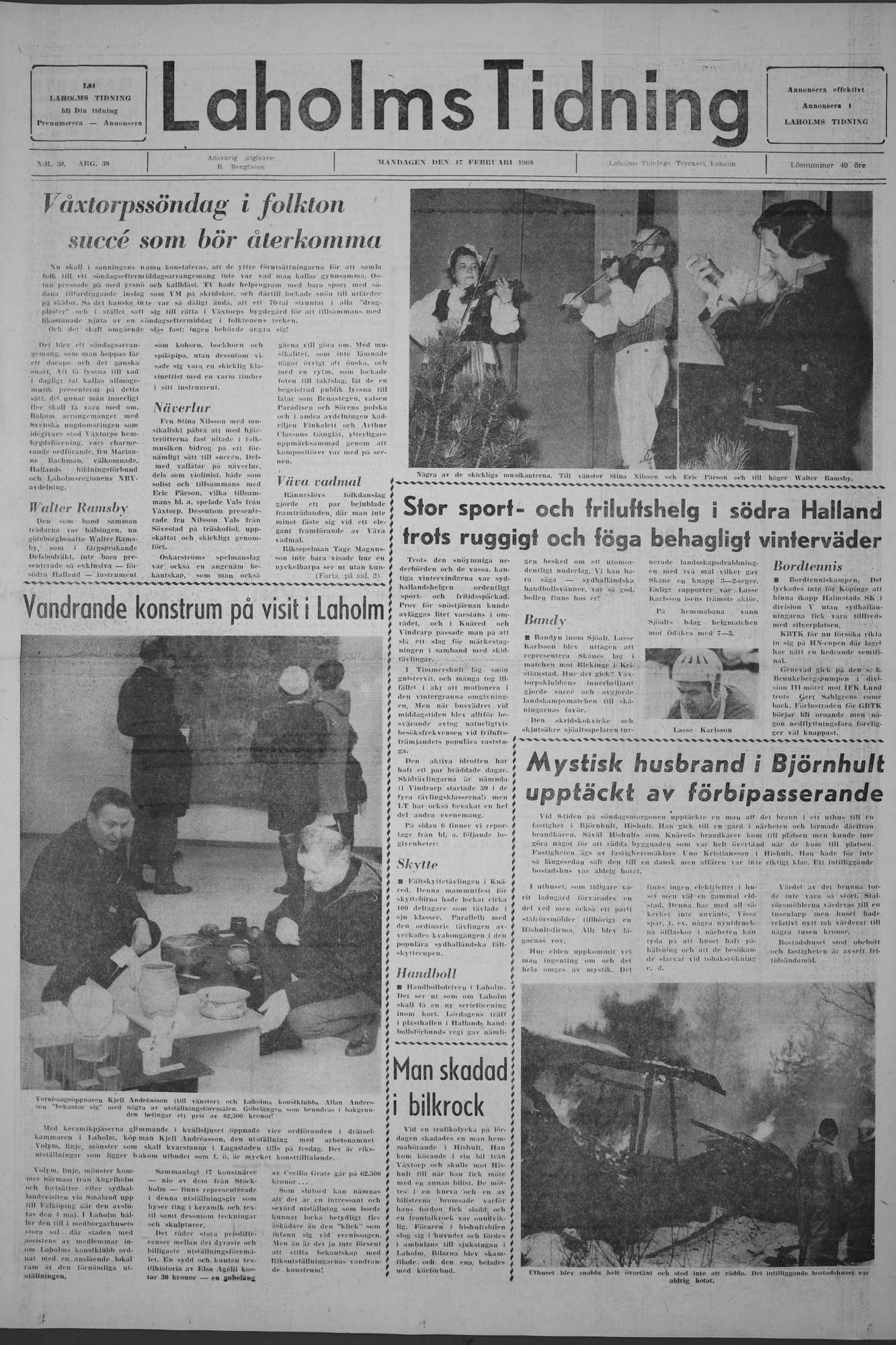 Laholms Tidning Måndag 17 februari 1969, sida 1