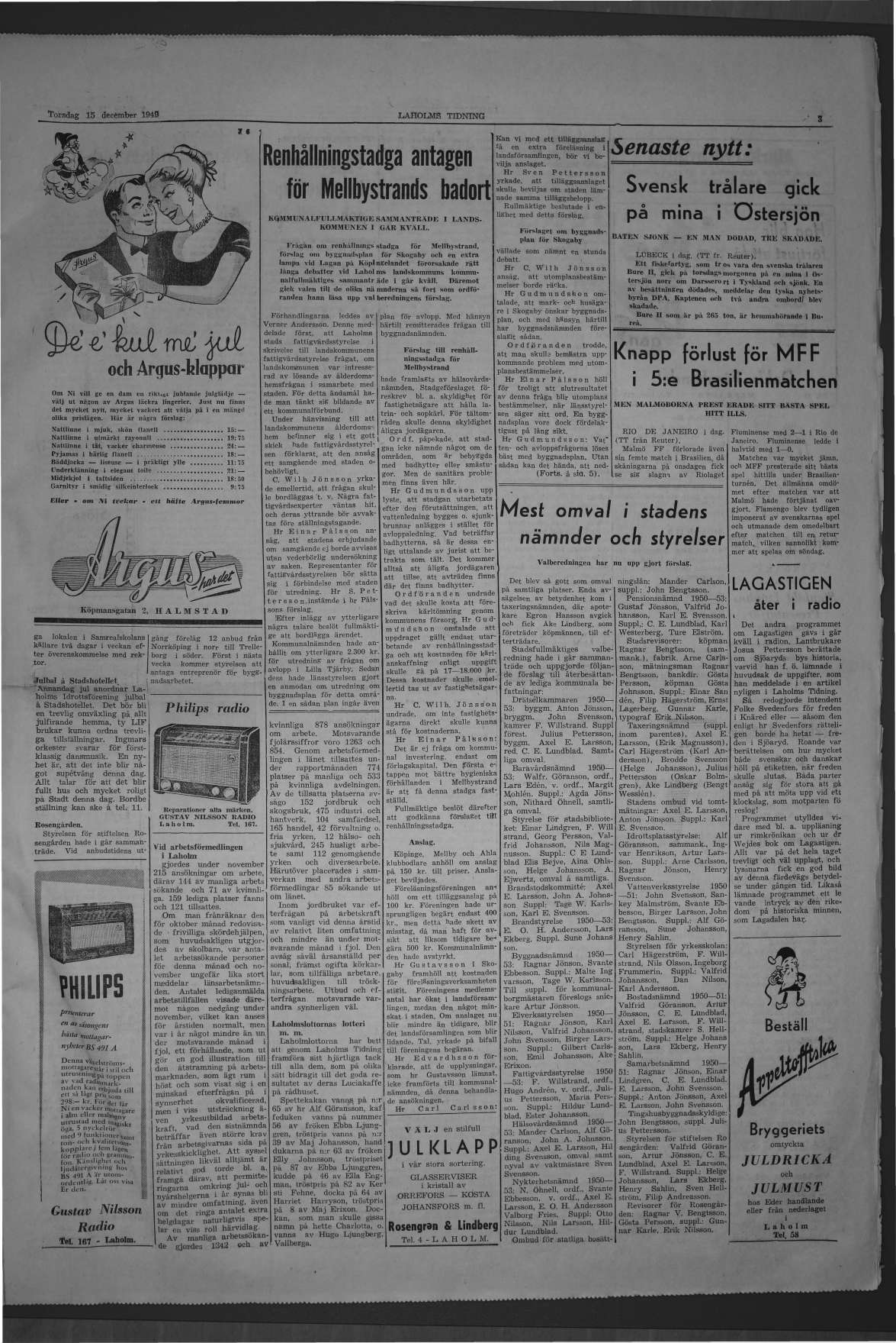 Laholms Tidning Torsdag 15 december 1949, sida 3