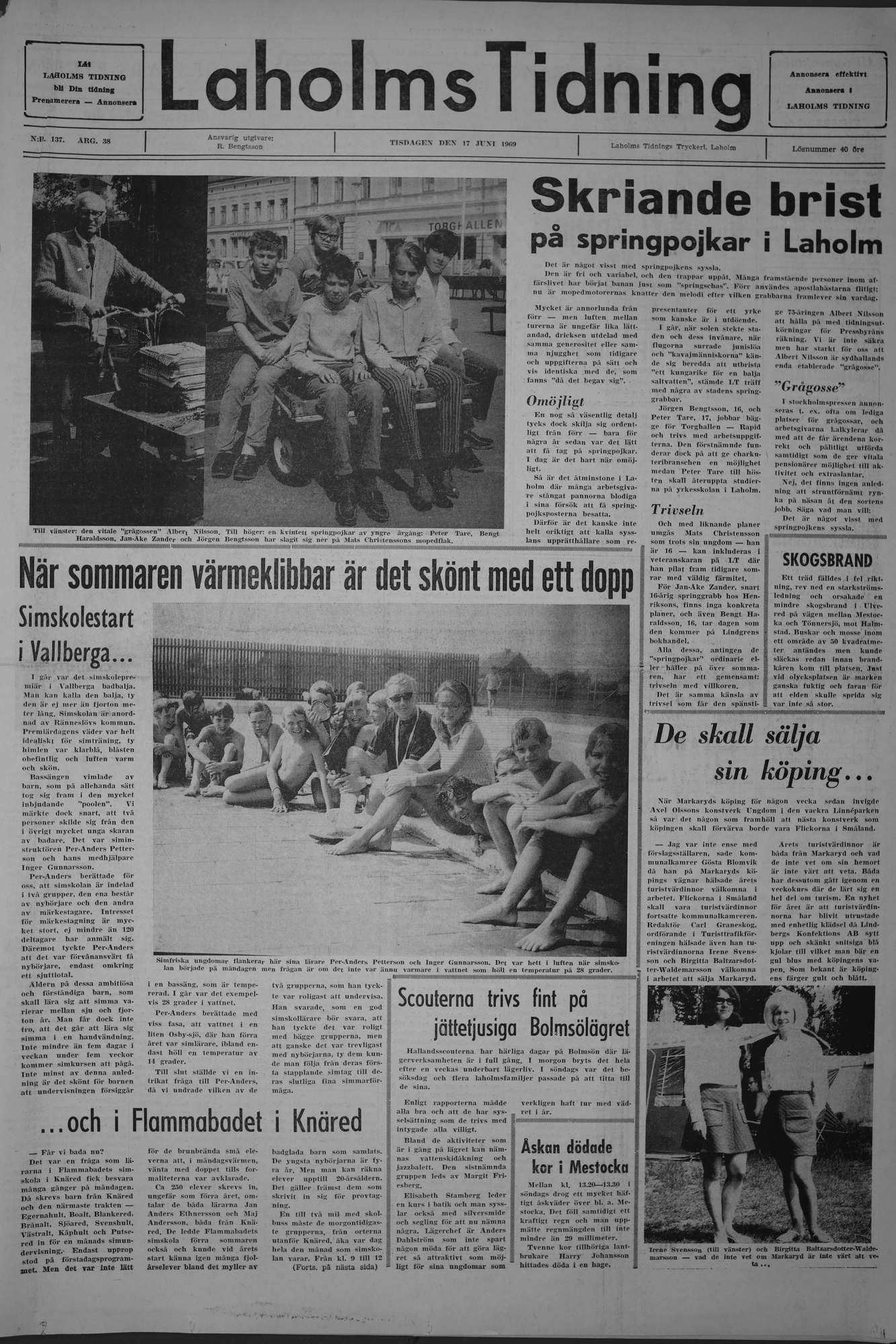 Laholms Tidning Tisdag 17 juni 1969, sida 1