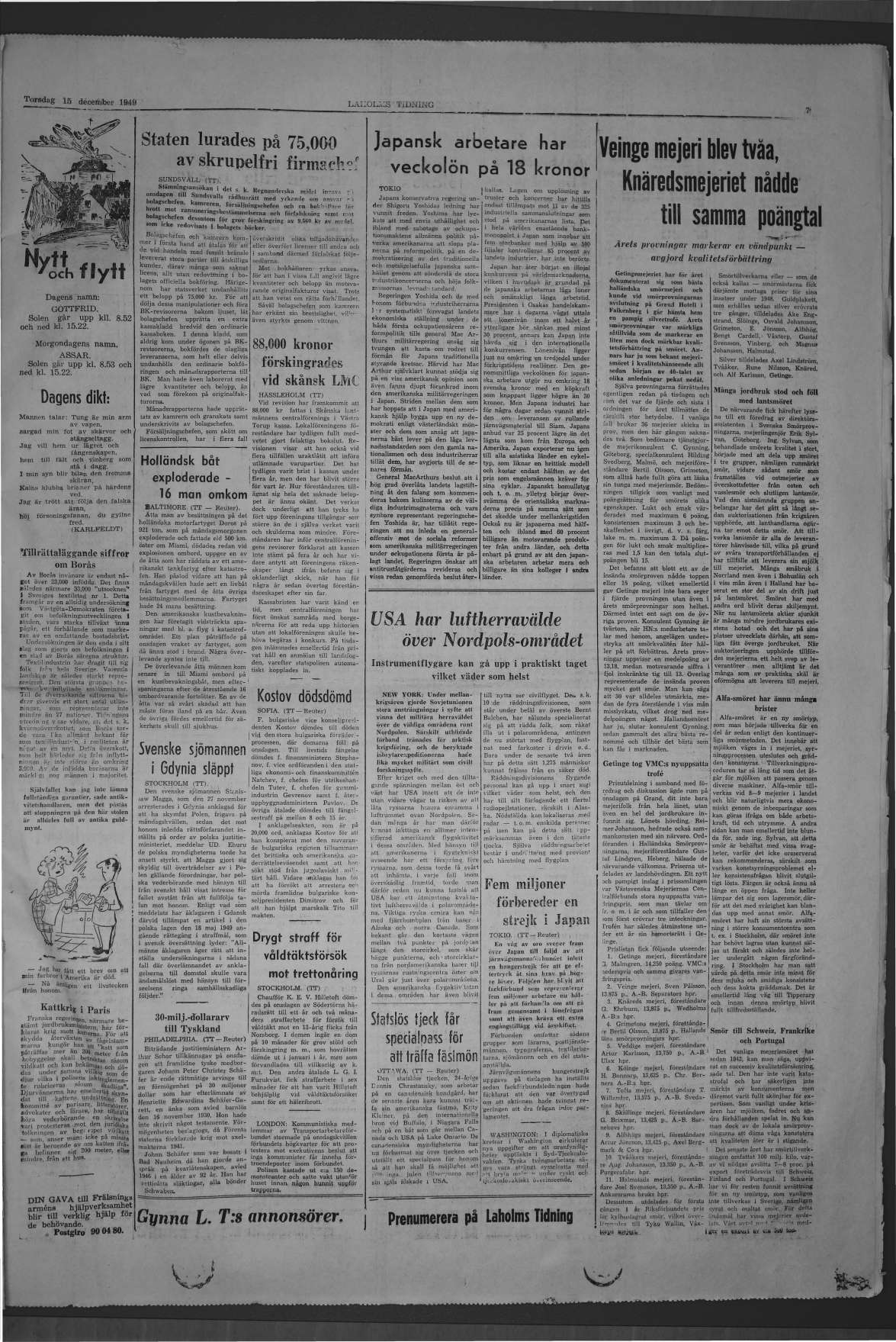Laholms Tidning Torsdag 15 december 1949, sida 7