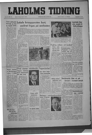 Förstasidan, Onsdag 15 juni 1949
