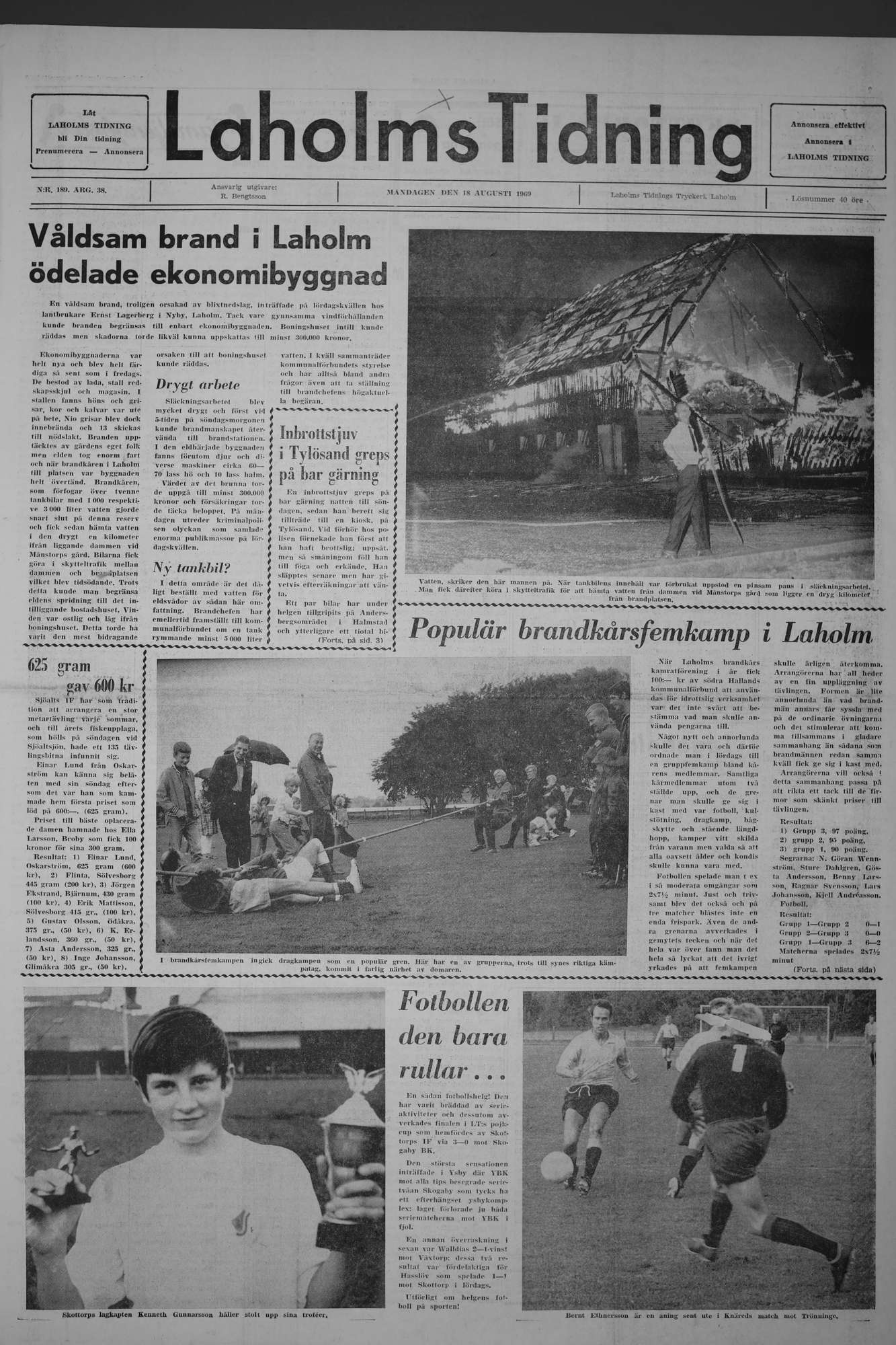 Laholms Tidning Måndag 18 augusti 1969, sida 1