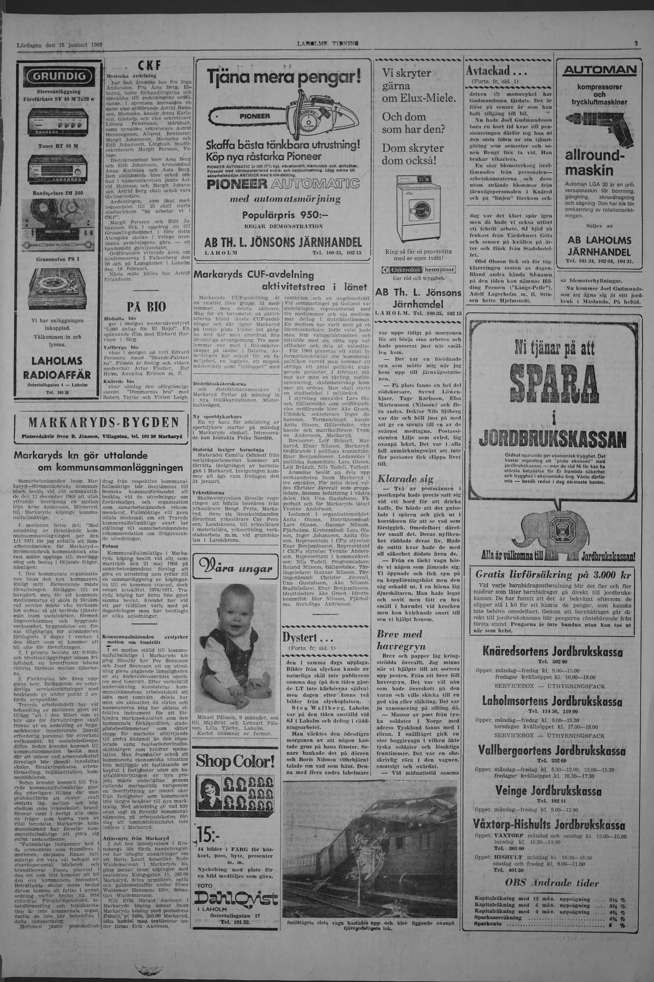 Laholms Tidning Lördag 18 januari 1969, sida 3