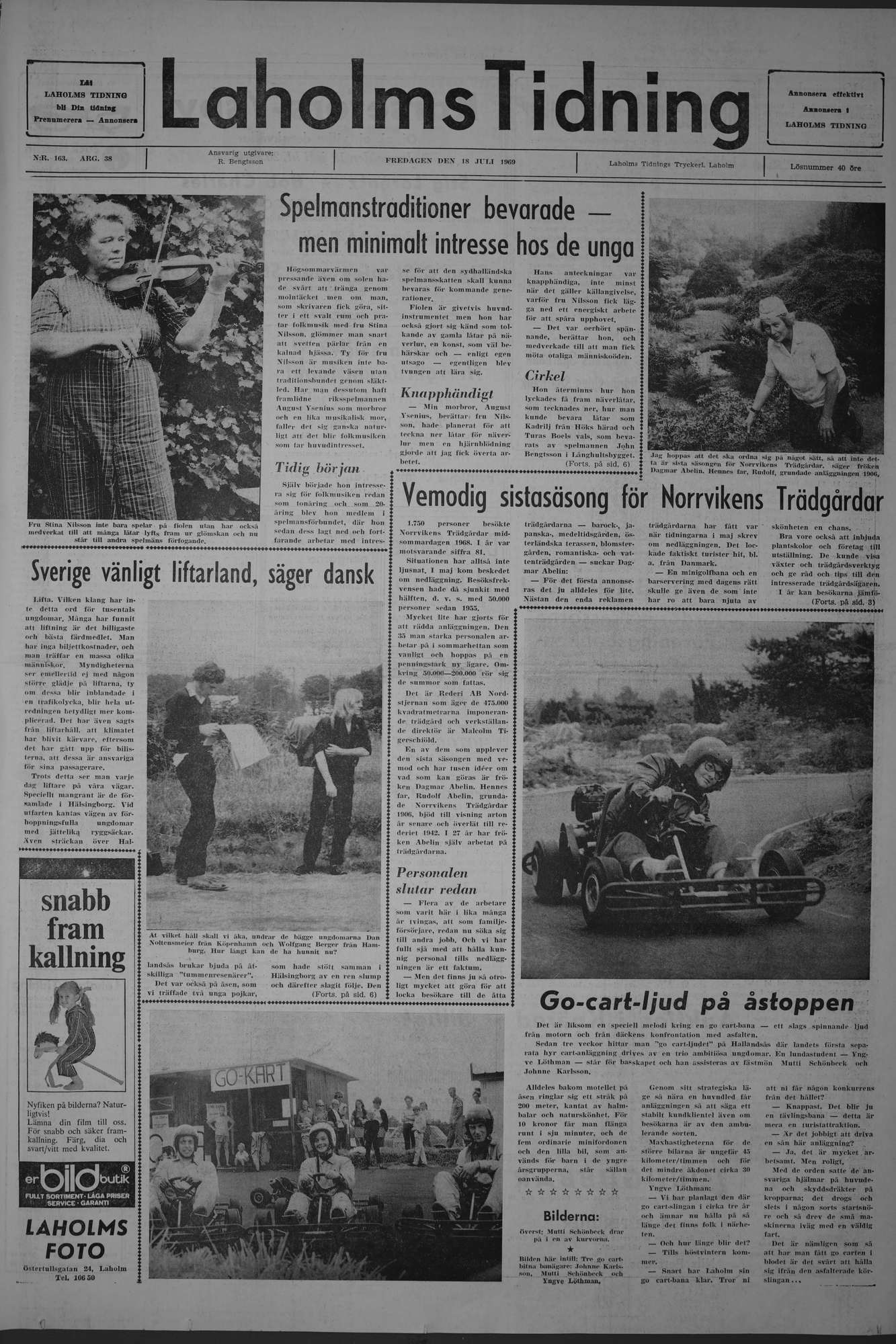 Laholms Tidning Fredag 18 juli 1969, sida 1