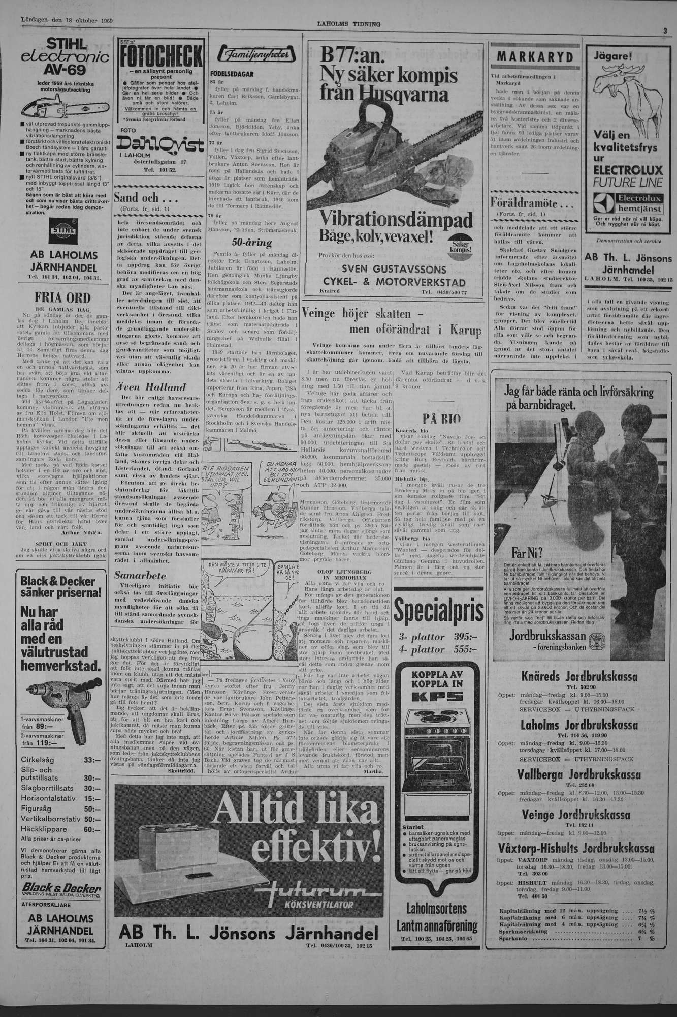 Laholms Tidning Lördag 18 oktober 1969, sida 3