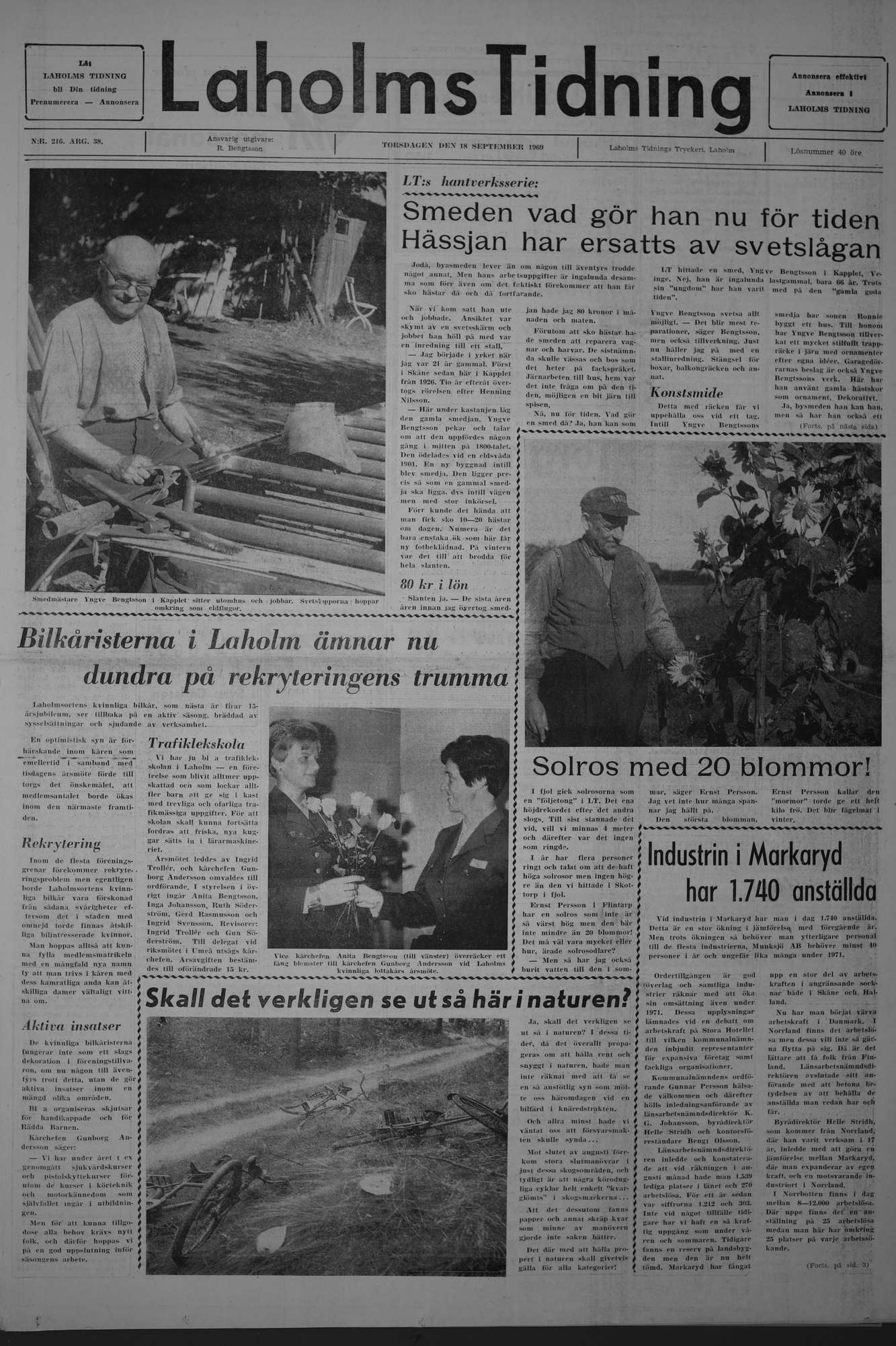 Laholms Tidning Torsdag 18 september 1969, sida 1