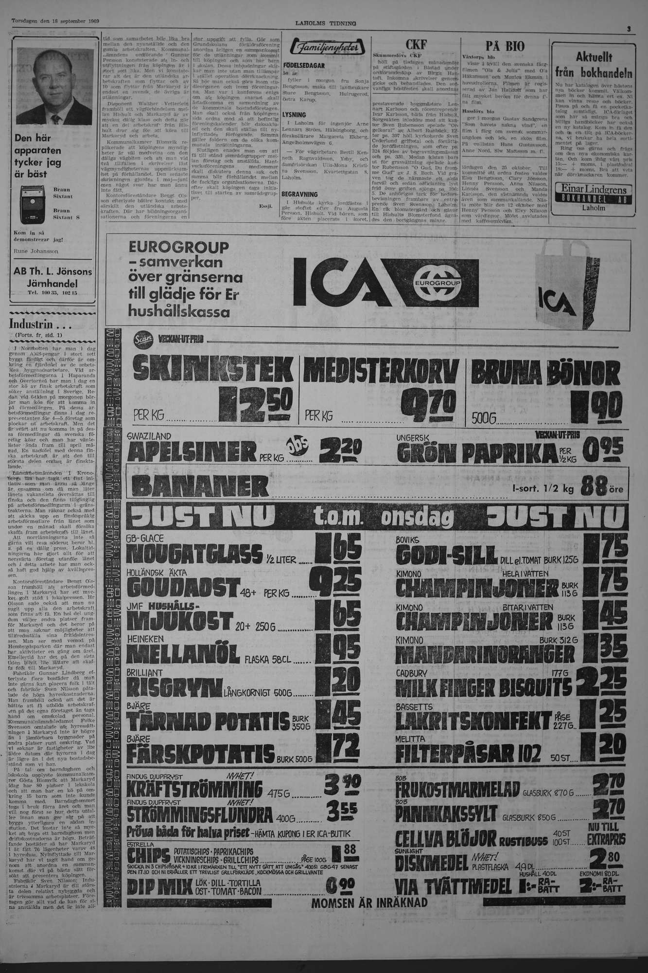Laholms Tidning Torsdag 18 september 1969, sida 3