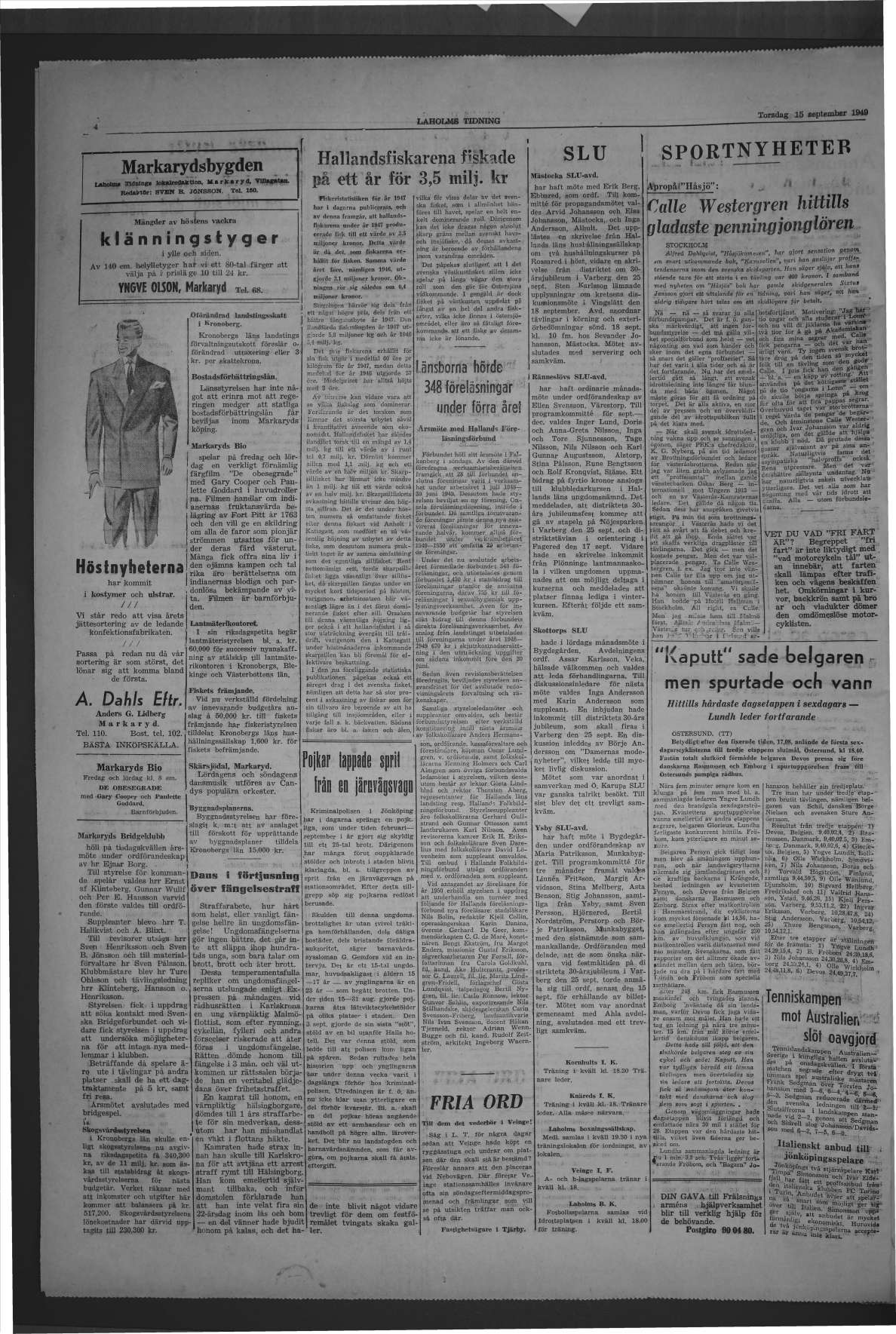 Laholms Tidning Torsdag 15 september 1949, sida 4